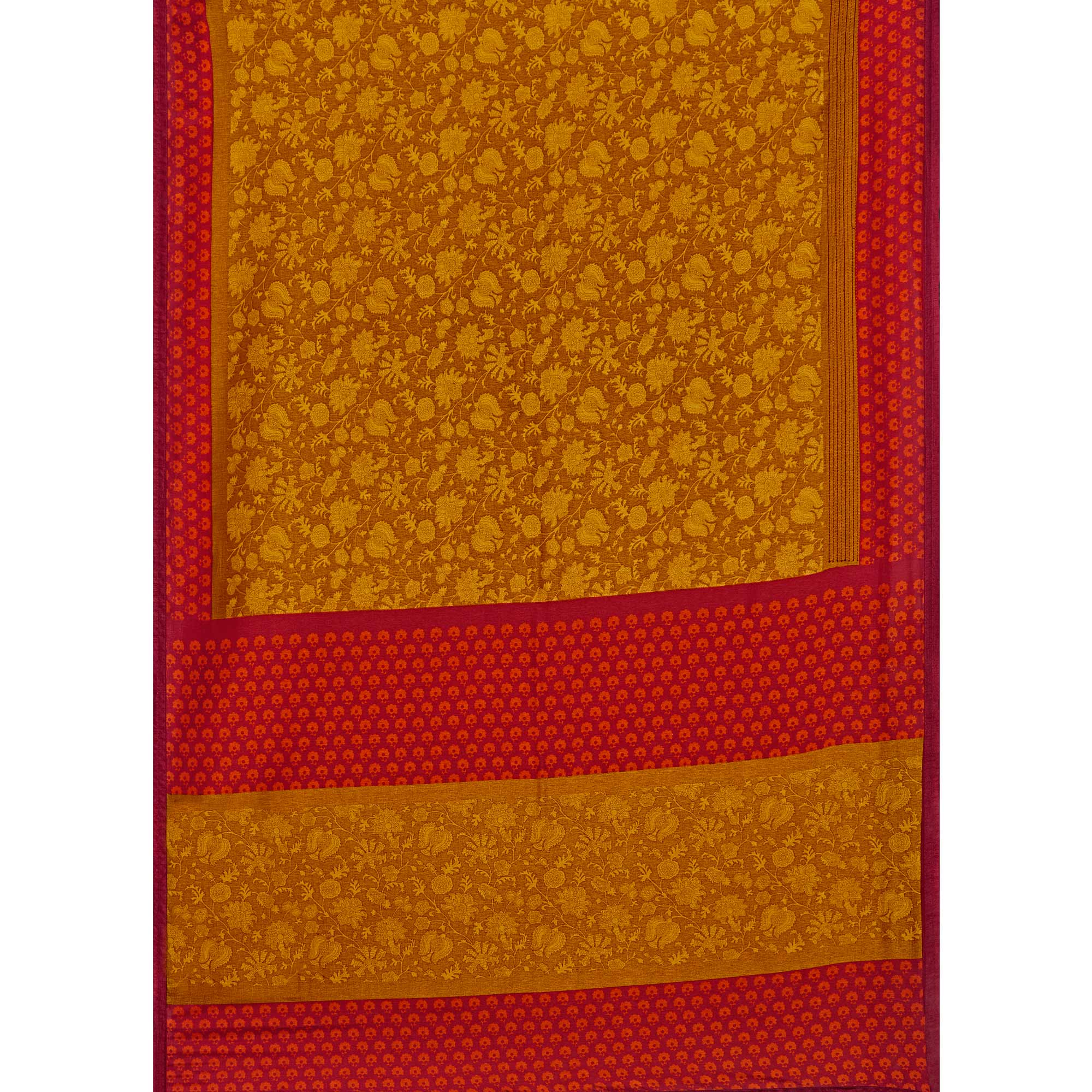 Mustard Floral Printed Tussar Silk Saree