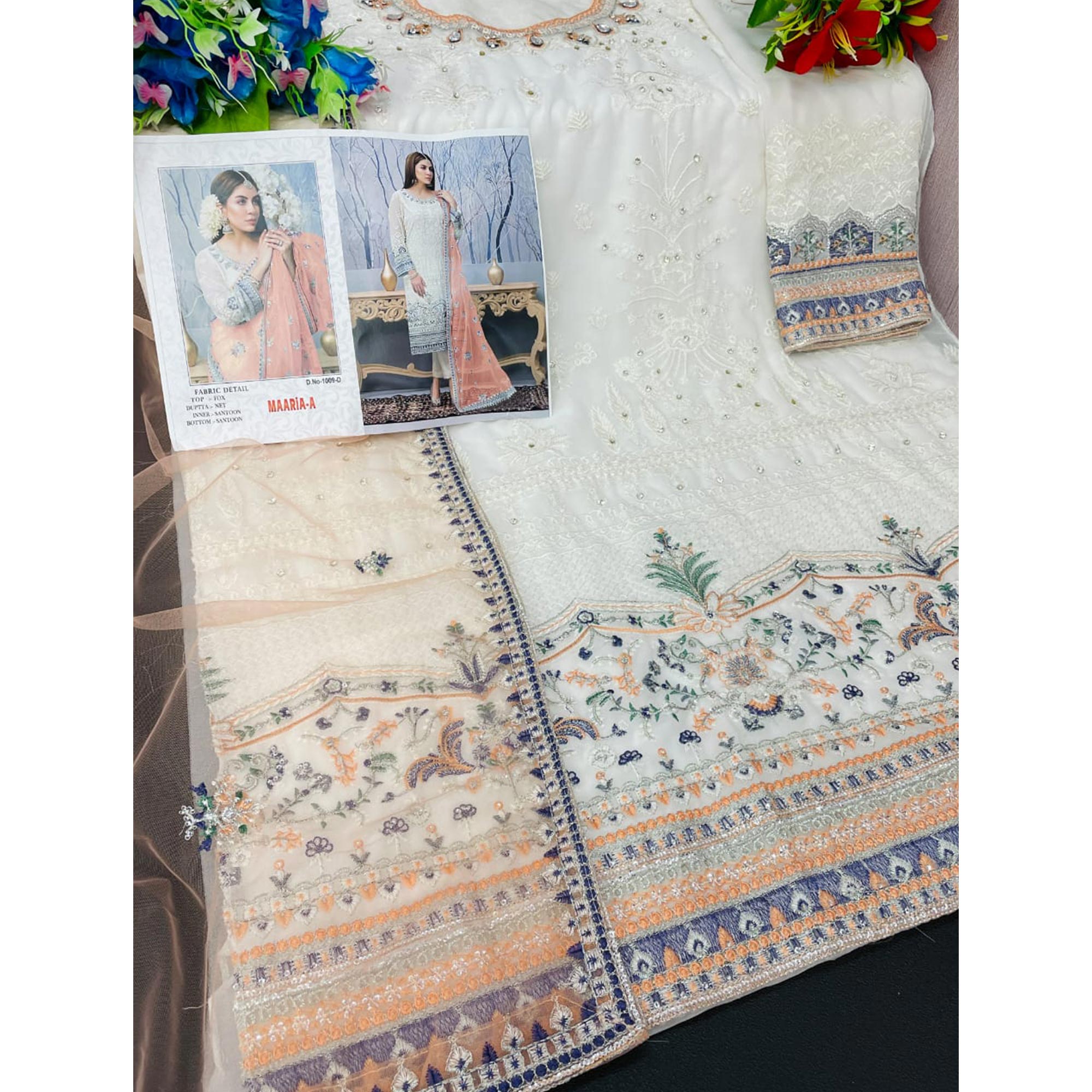 White Embroidered Georgette Pakistani Suit