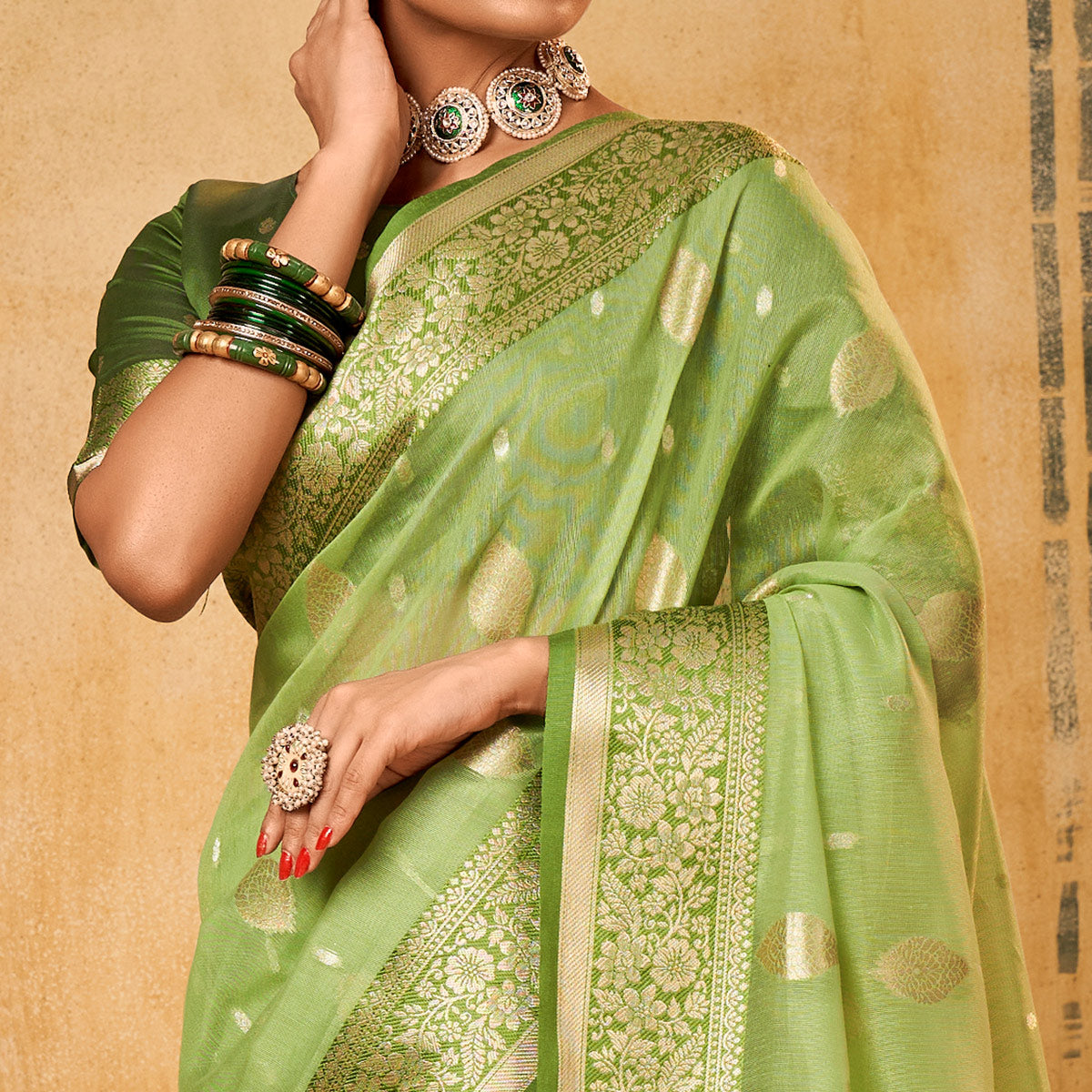 Green Woven Tissue Saree