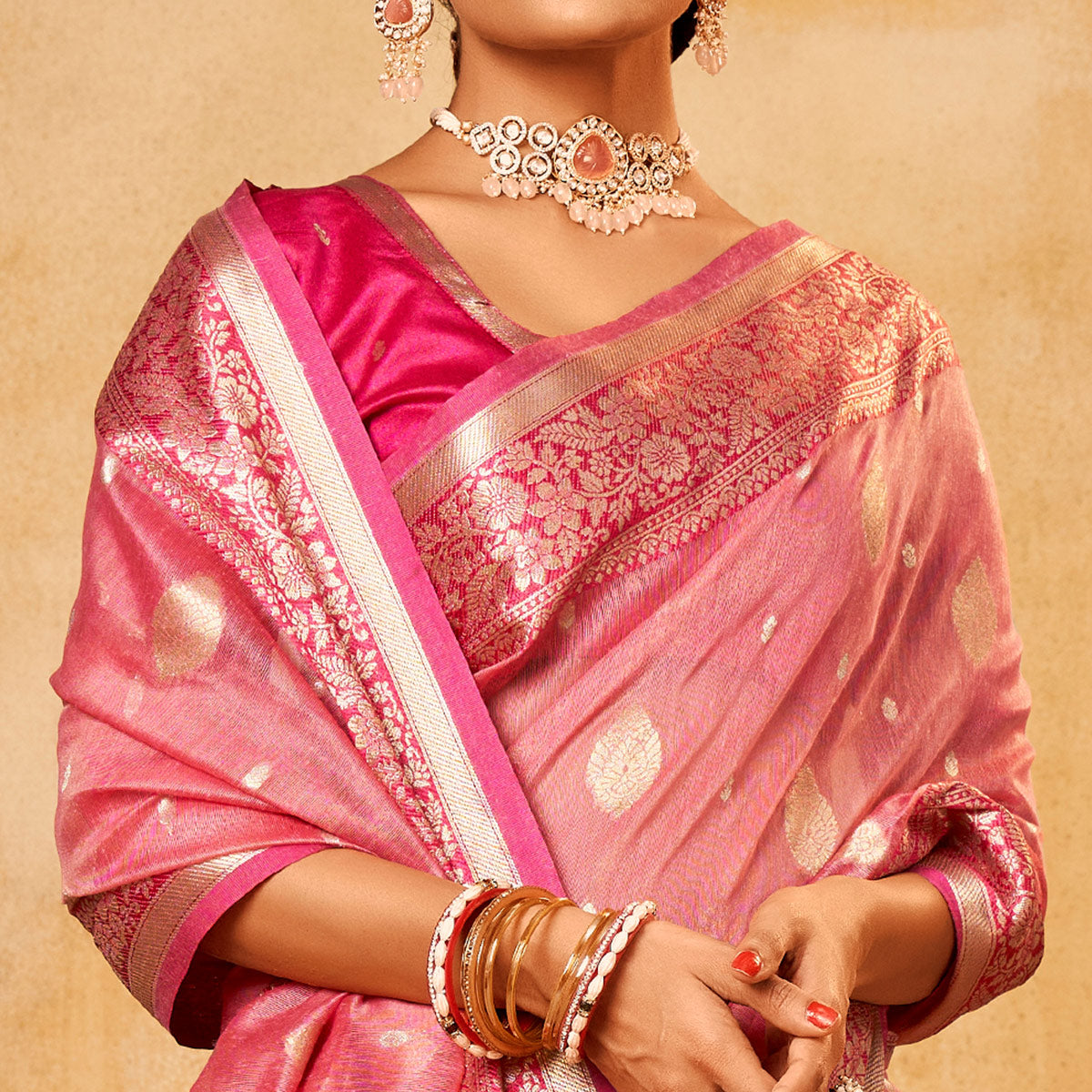 Pink Woven Tissue Saree