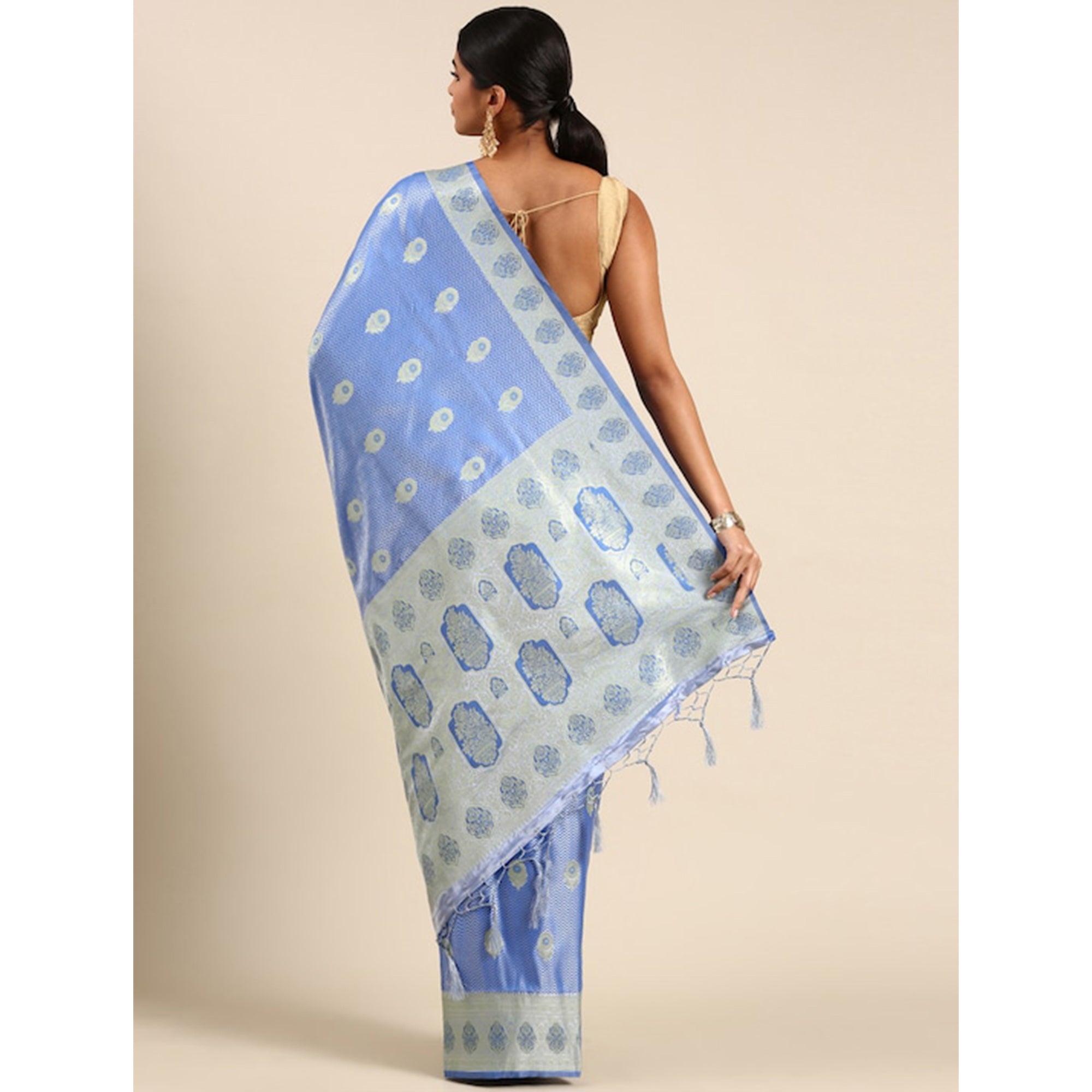 Blue Woven Kanjivaram Silk Saree WithTassels