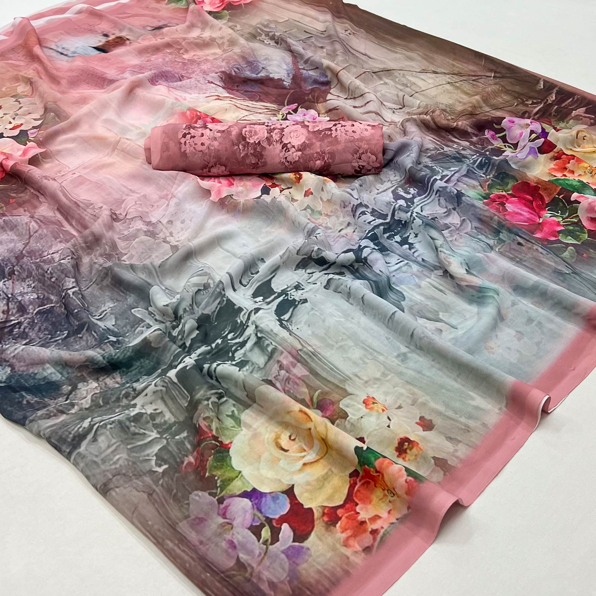 Multicolor Digital Printed Georgette Saree