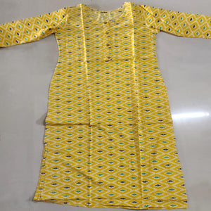 Yellow Printed Pure Cotton Kurti
