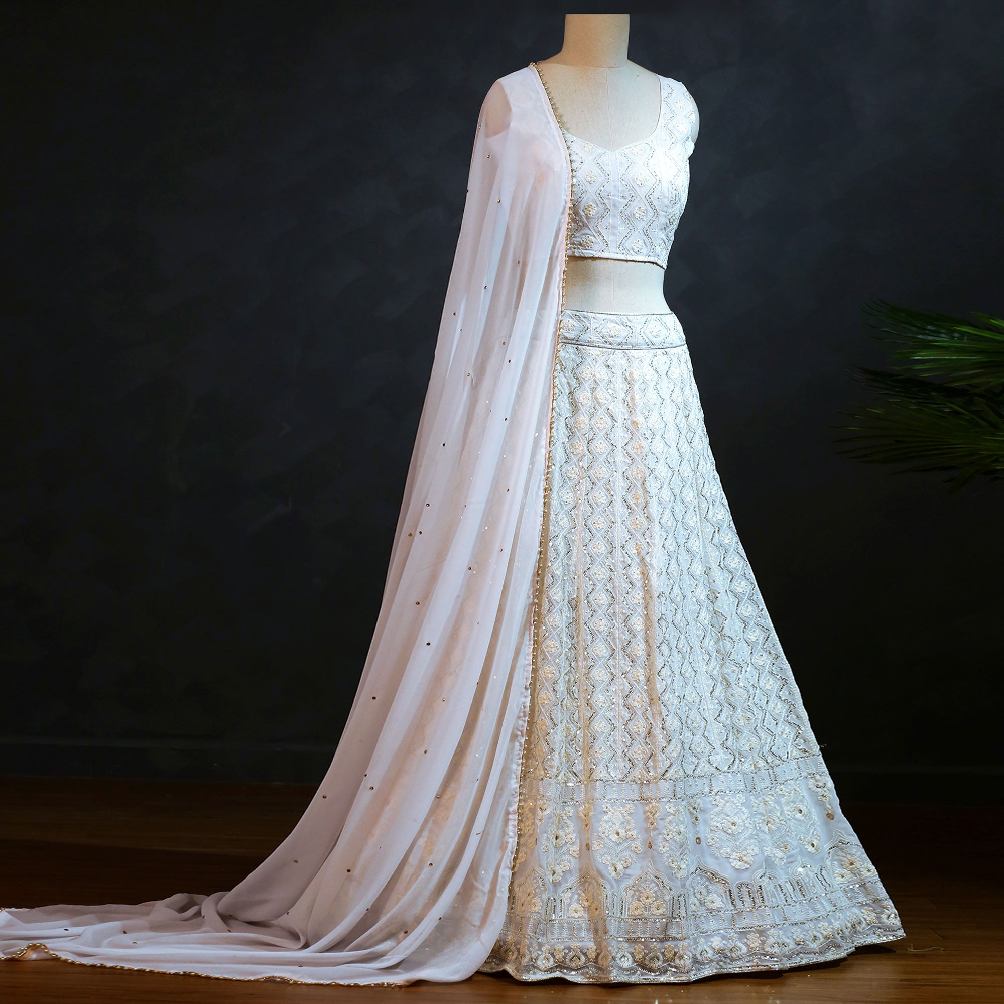 White Sequins Embroidered Georgette Lehenga Choli