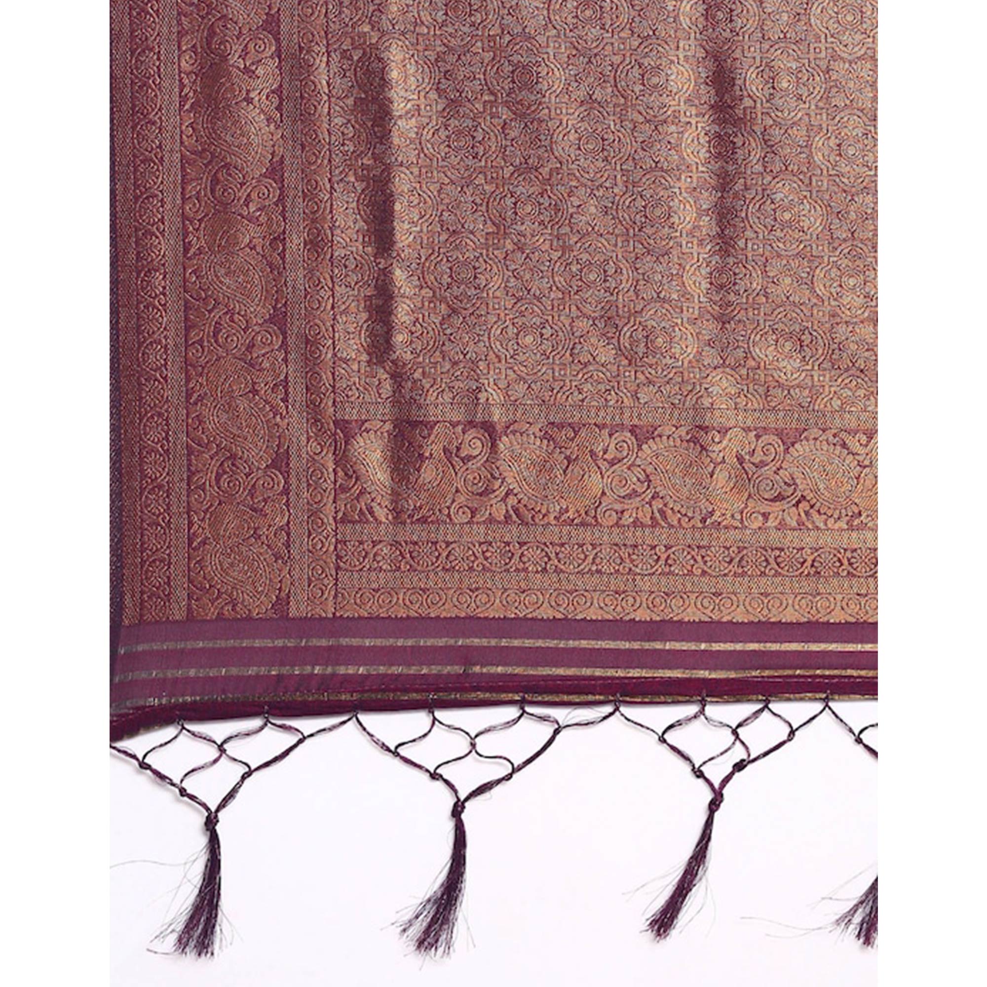 Purple Woven Kanjivaram Silk Saree WithTassels