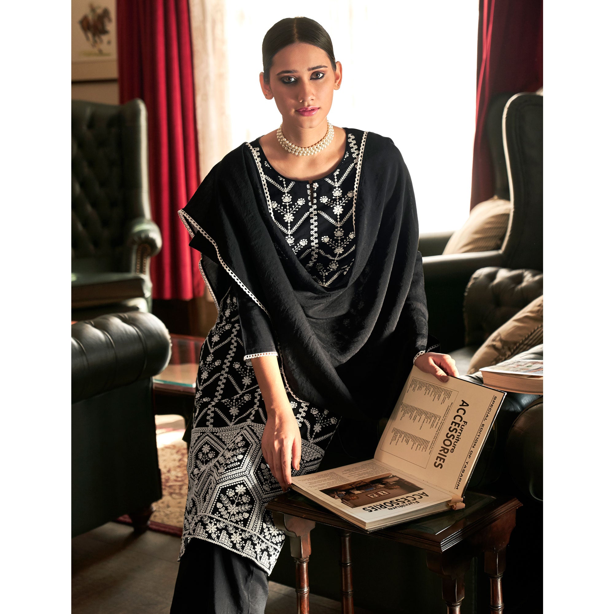 Black Lucknowi Embroidered Modal Salwar Suit