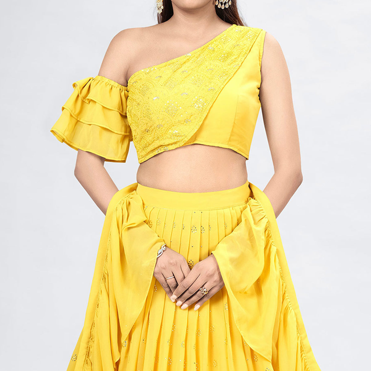 Yellow Embellished With Embroidered Georgette Lehenga Choli