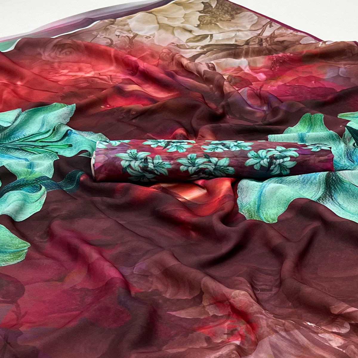 Multicolor Digital Floral Printed Georgette Saree