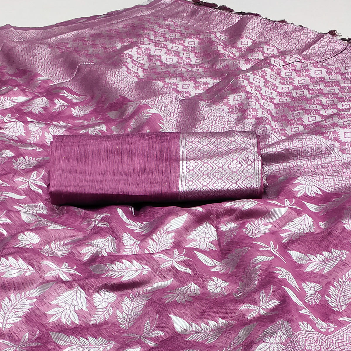 Purple Woven Cotton Silk Saree With Tassels