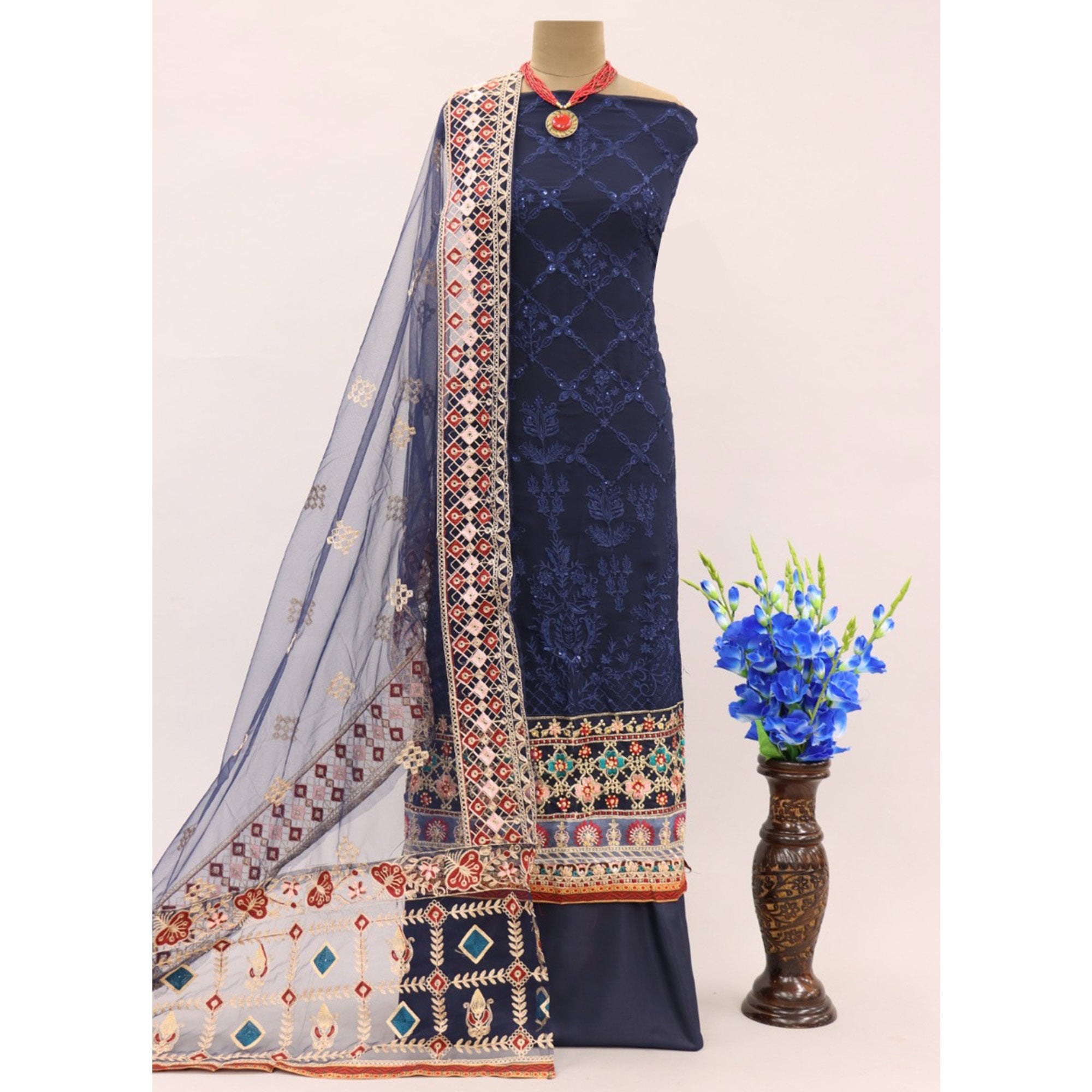 Blue Sequins Embroidered Georgette Pakistani Suit