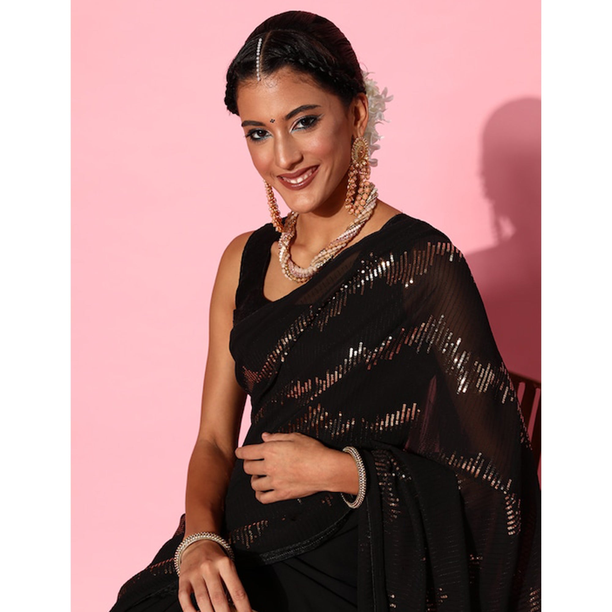 Black Sequins Embroidered Georgette Saree