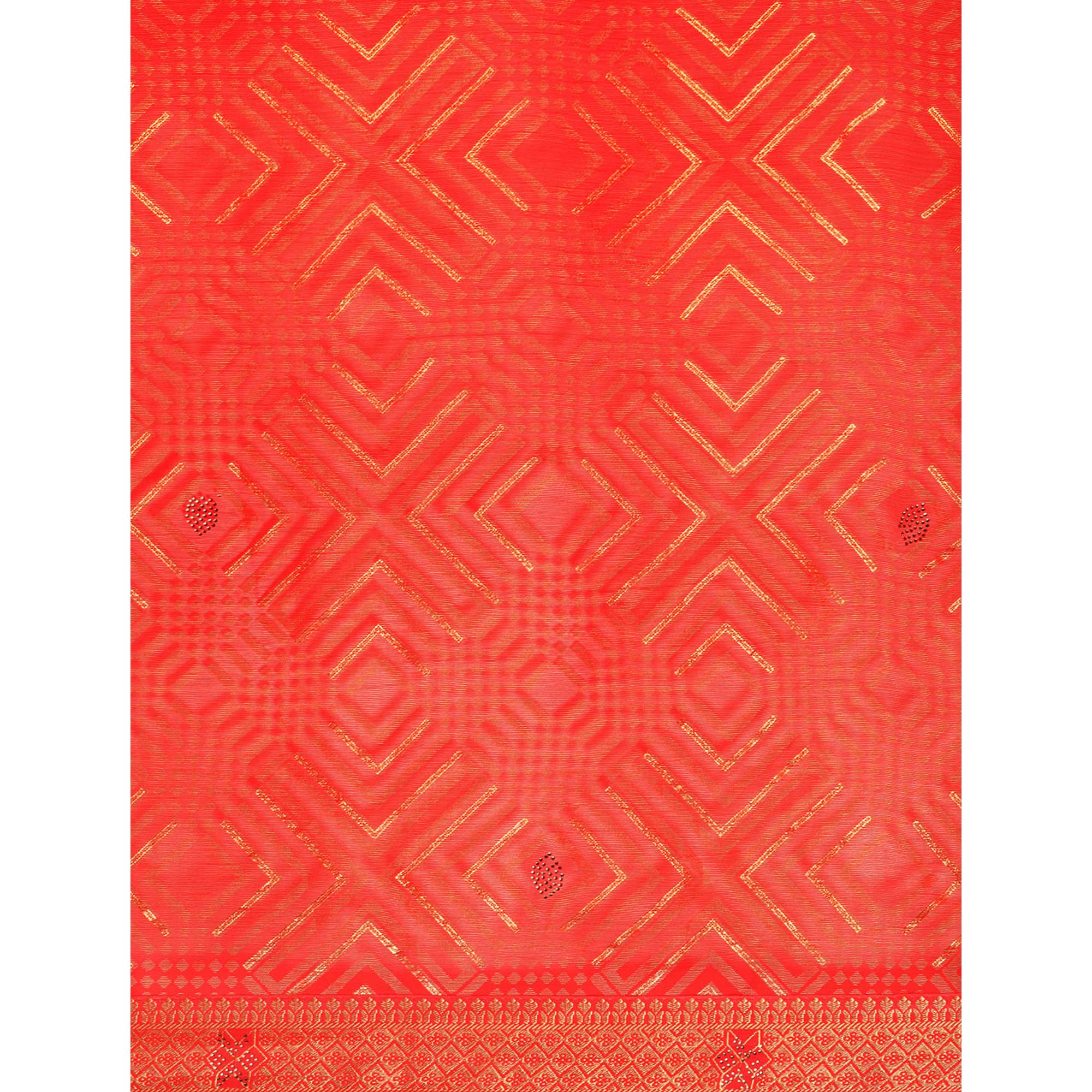 Red Foil Printed With Swarovski Brasso Saree