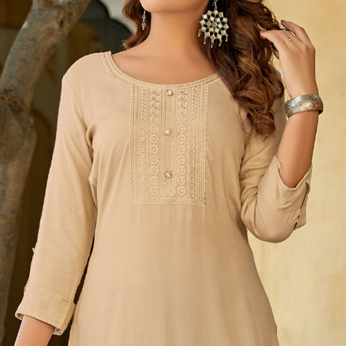 Chikoo Embroidered Rayon Kurti