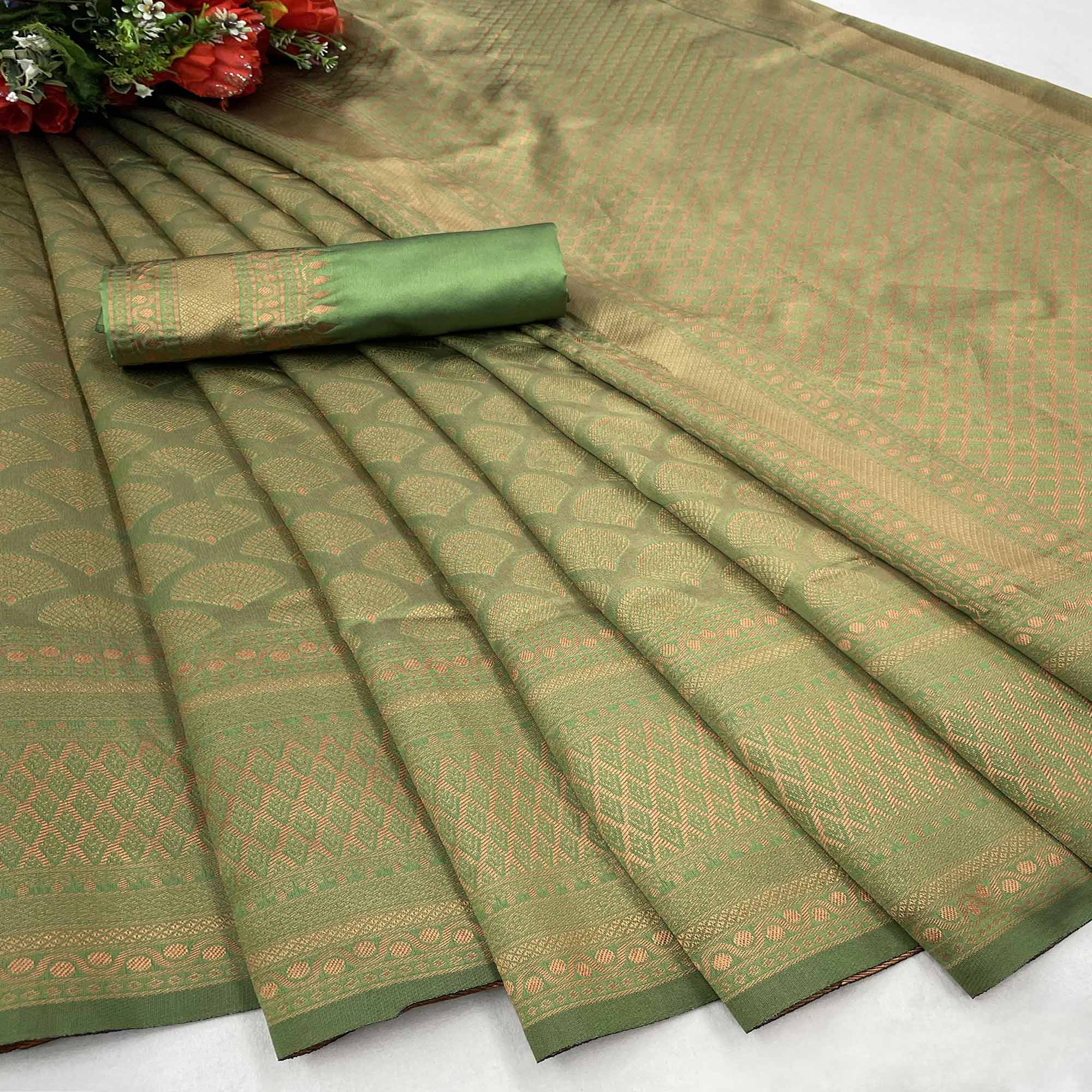 Green Woven Banarasi Silk Saree