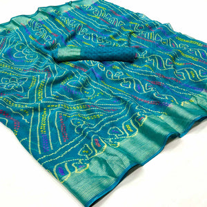 Blue Bandhani Printed Chiffon Saree