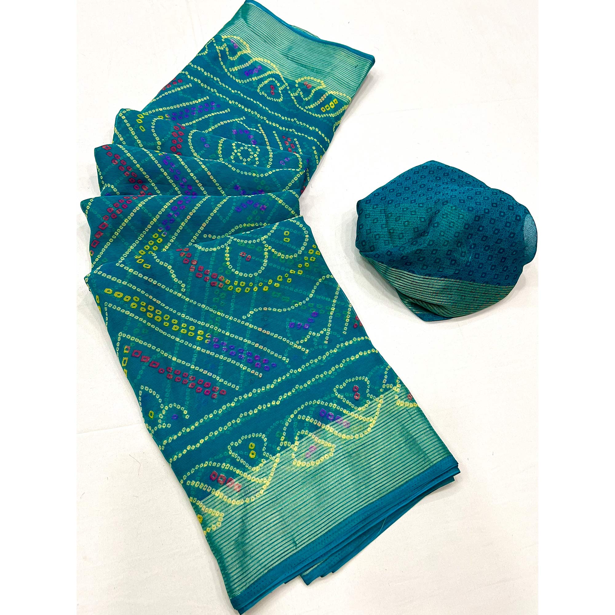 Blue Bandhani Printed Chiffon Saree