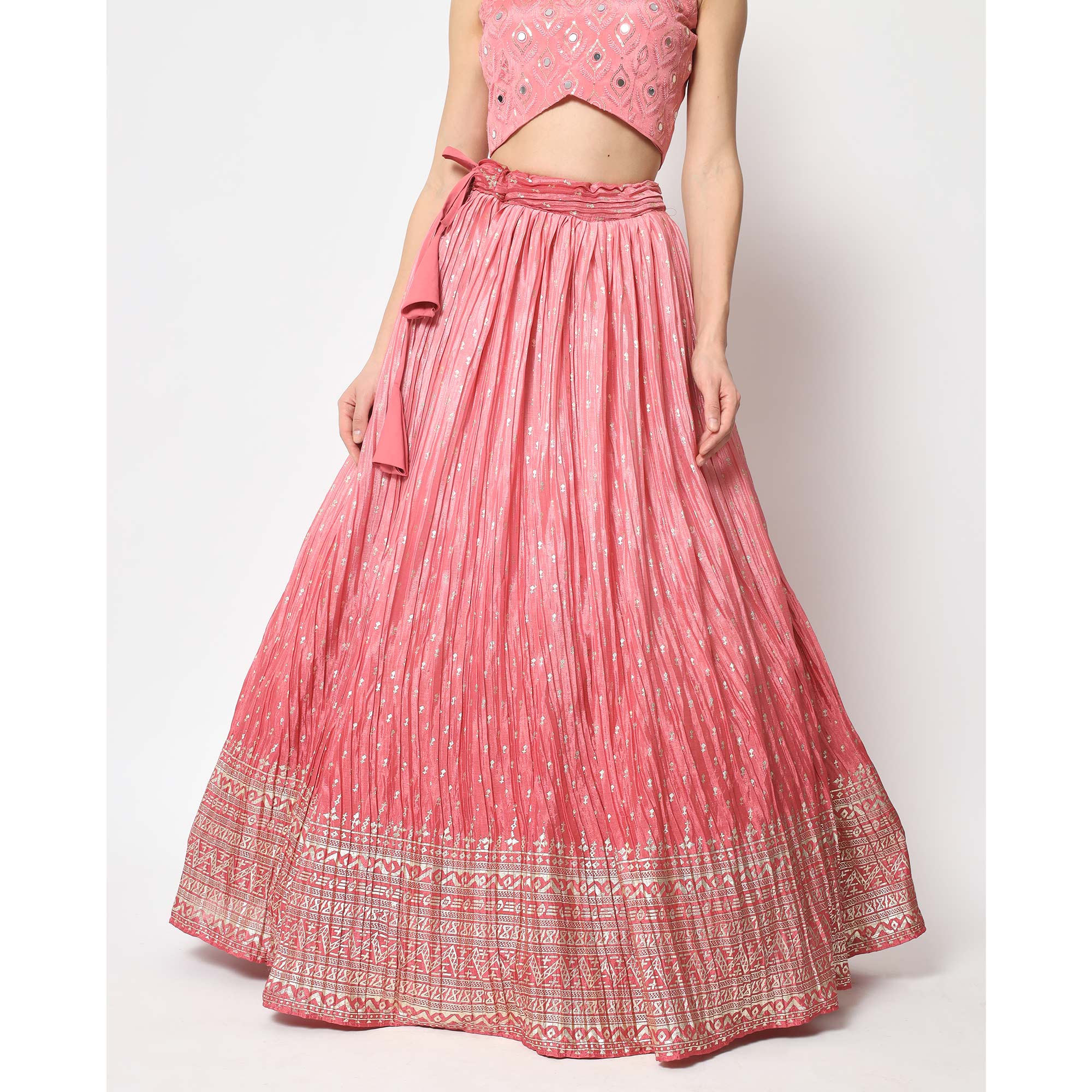 Pink Foil Printed Chiffon Lehenga Choli