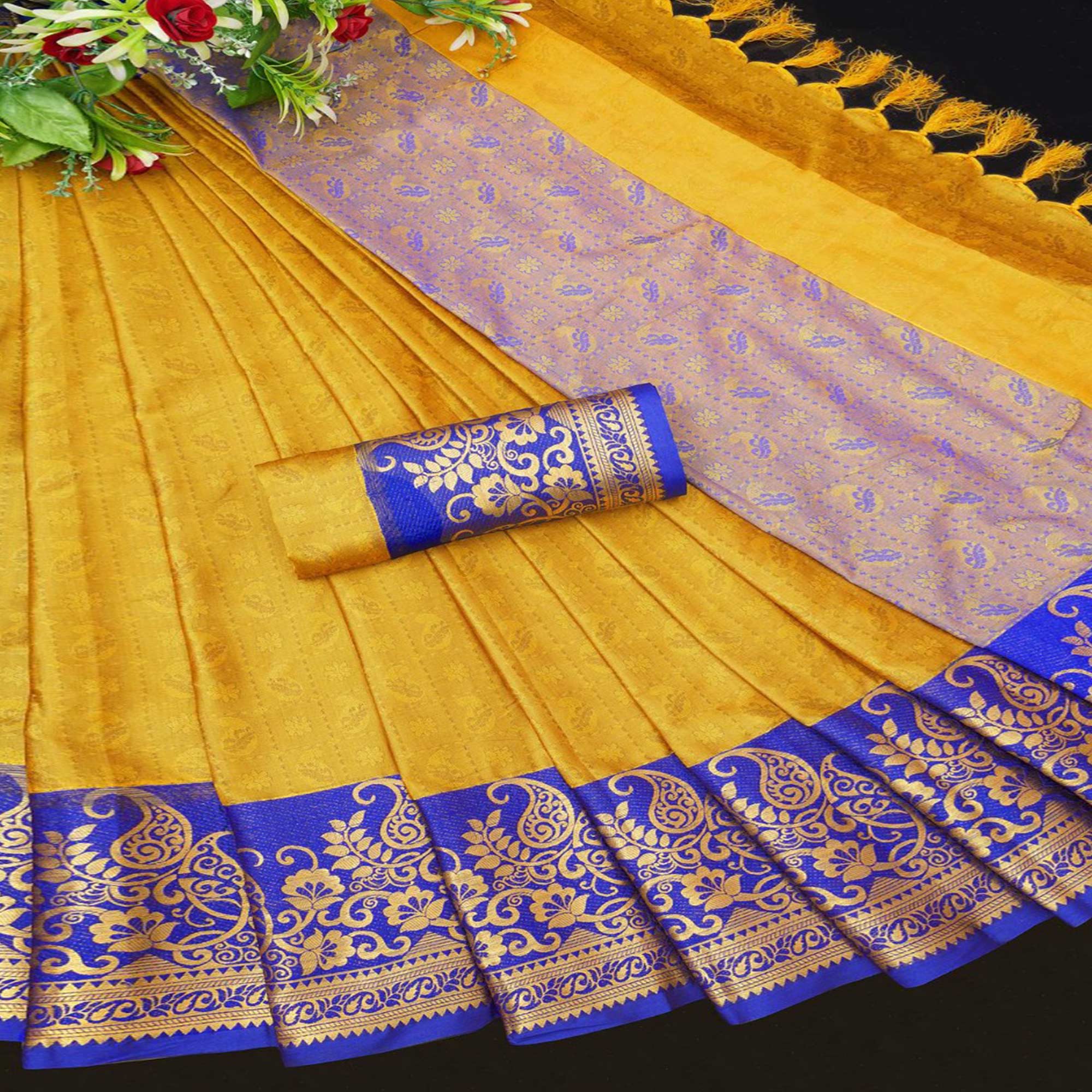 Yellow Woven Cotton Silk Saree