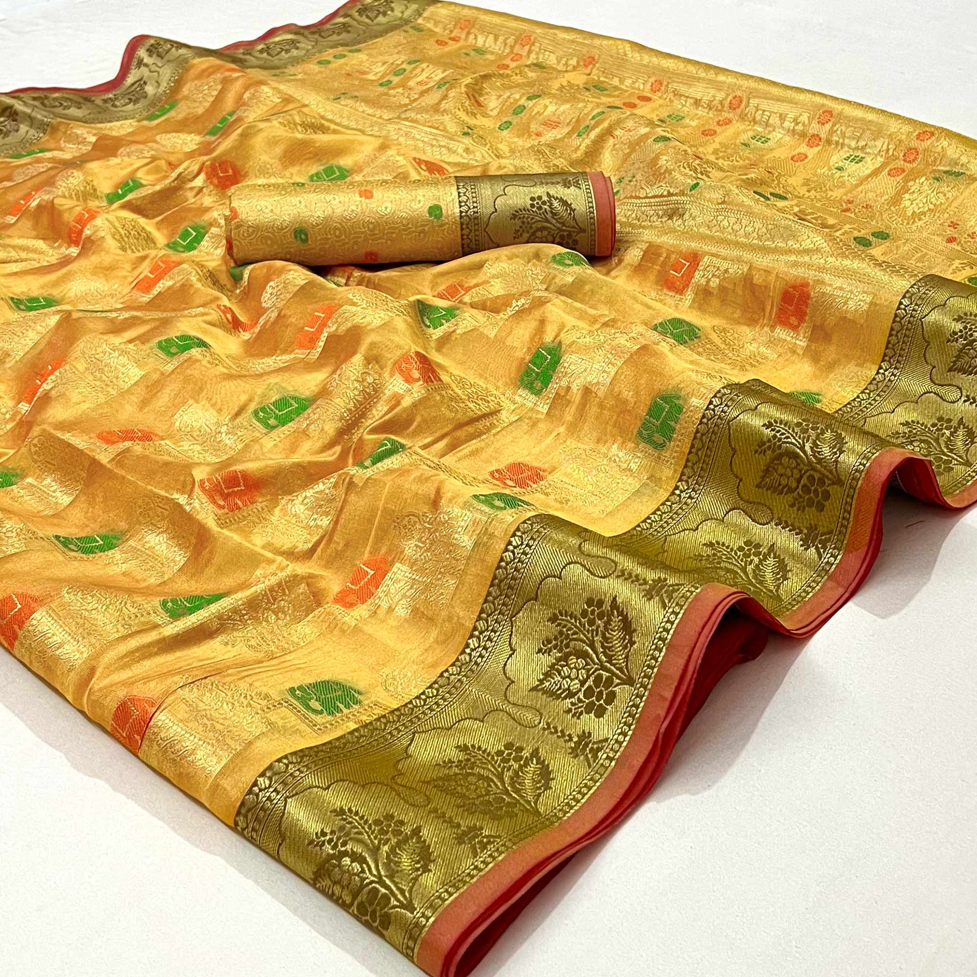 Yellow Woven Organza Saree