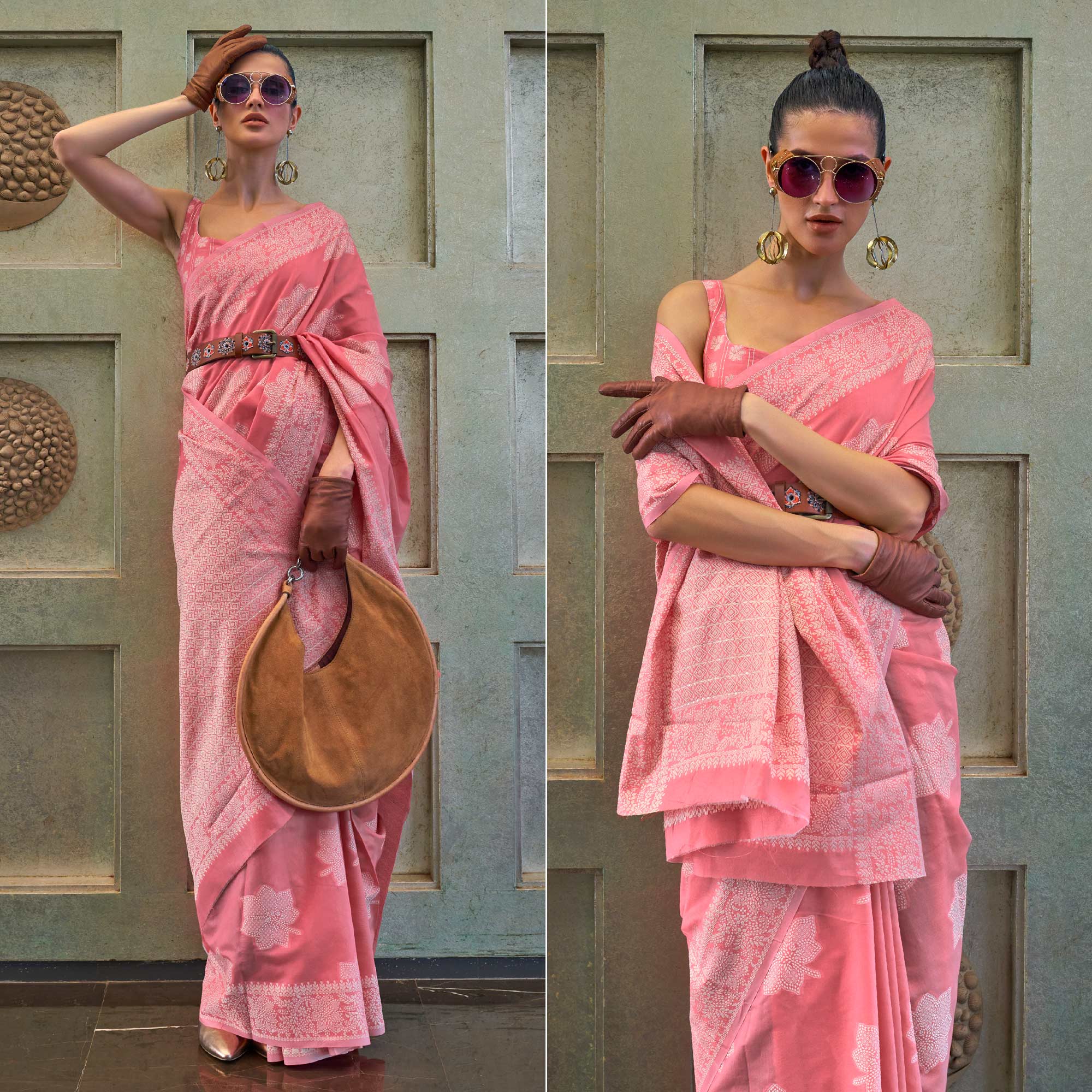 Pink Lucknowi & Sequins Embroidered Art Silk Saree