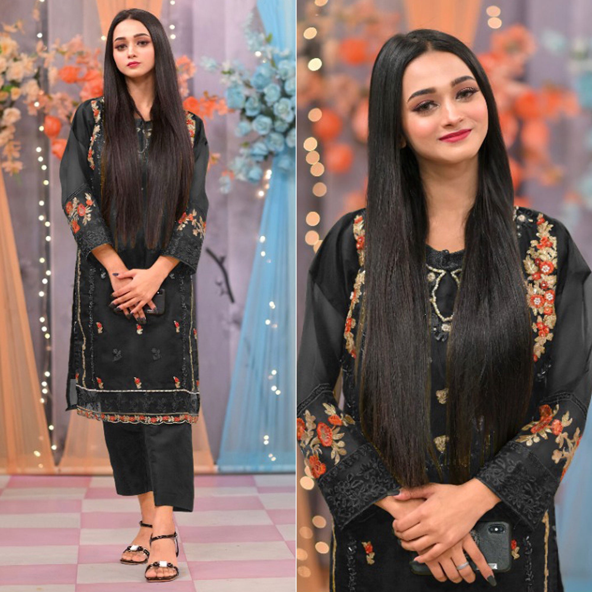 Black Sequins Embroidered Organza Pakistani Suit
