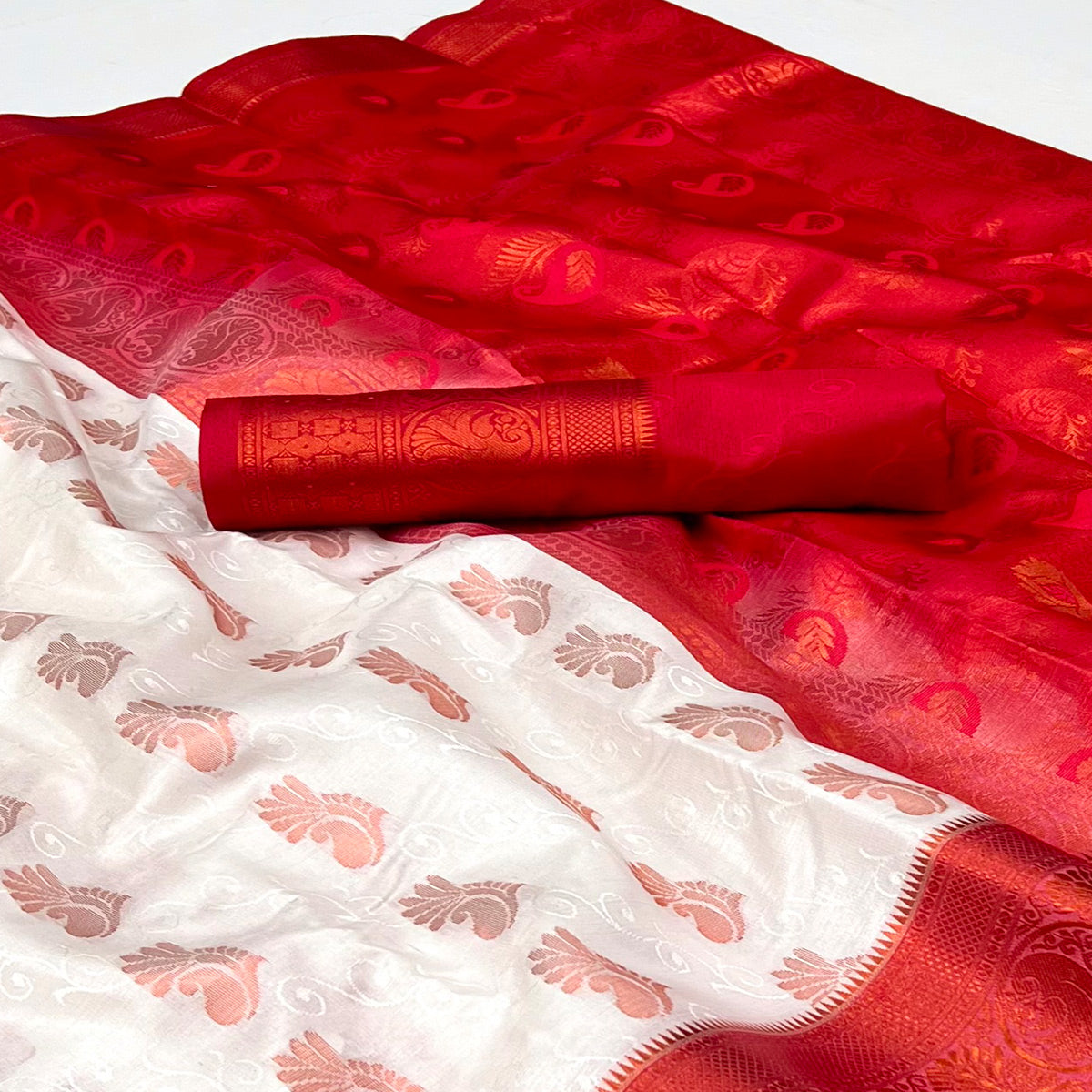 White Woven Banarasi Silk Saree