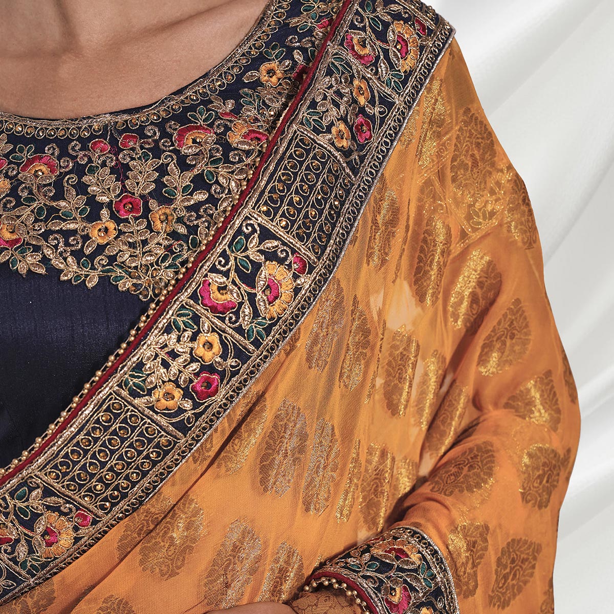 Mustard Woven With Embroidered Border Viscose Saree