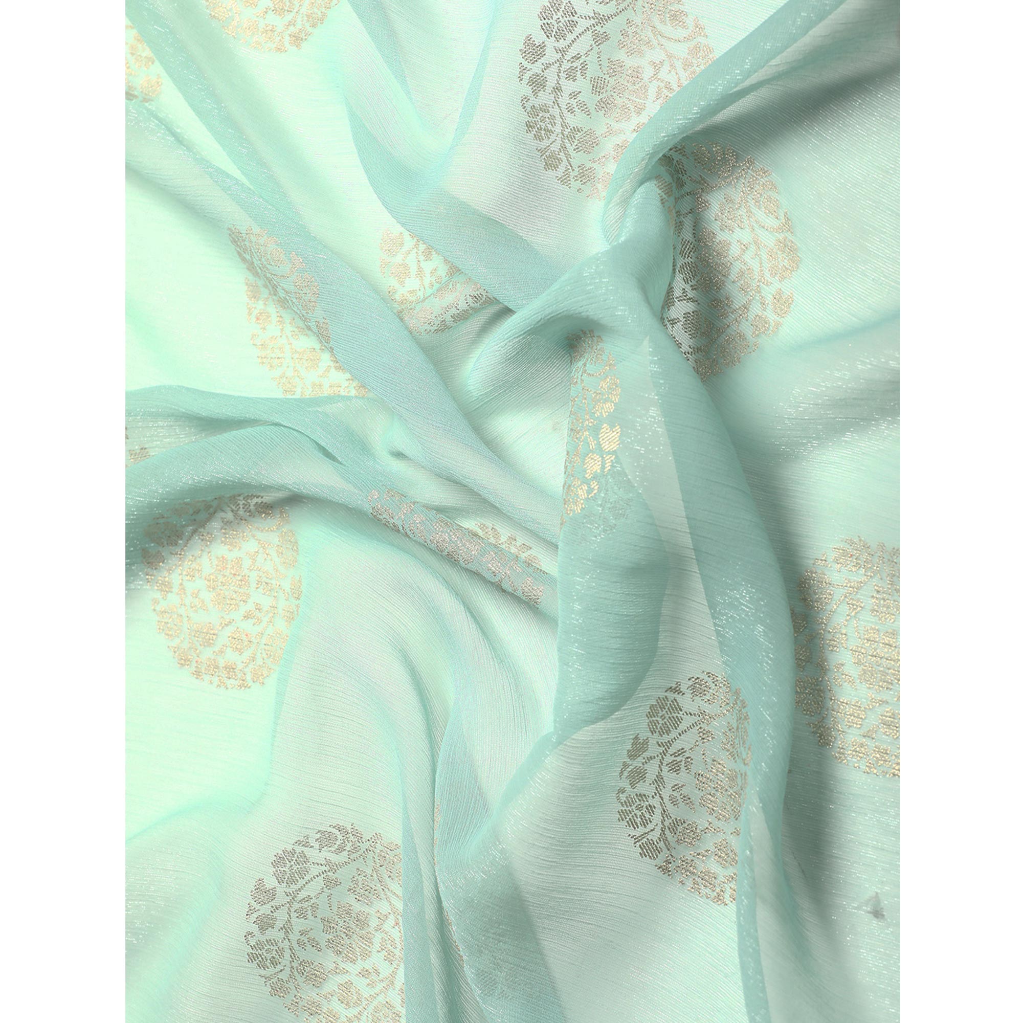 Blue Foil Printed With Swarovski Chiffon Saree