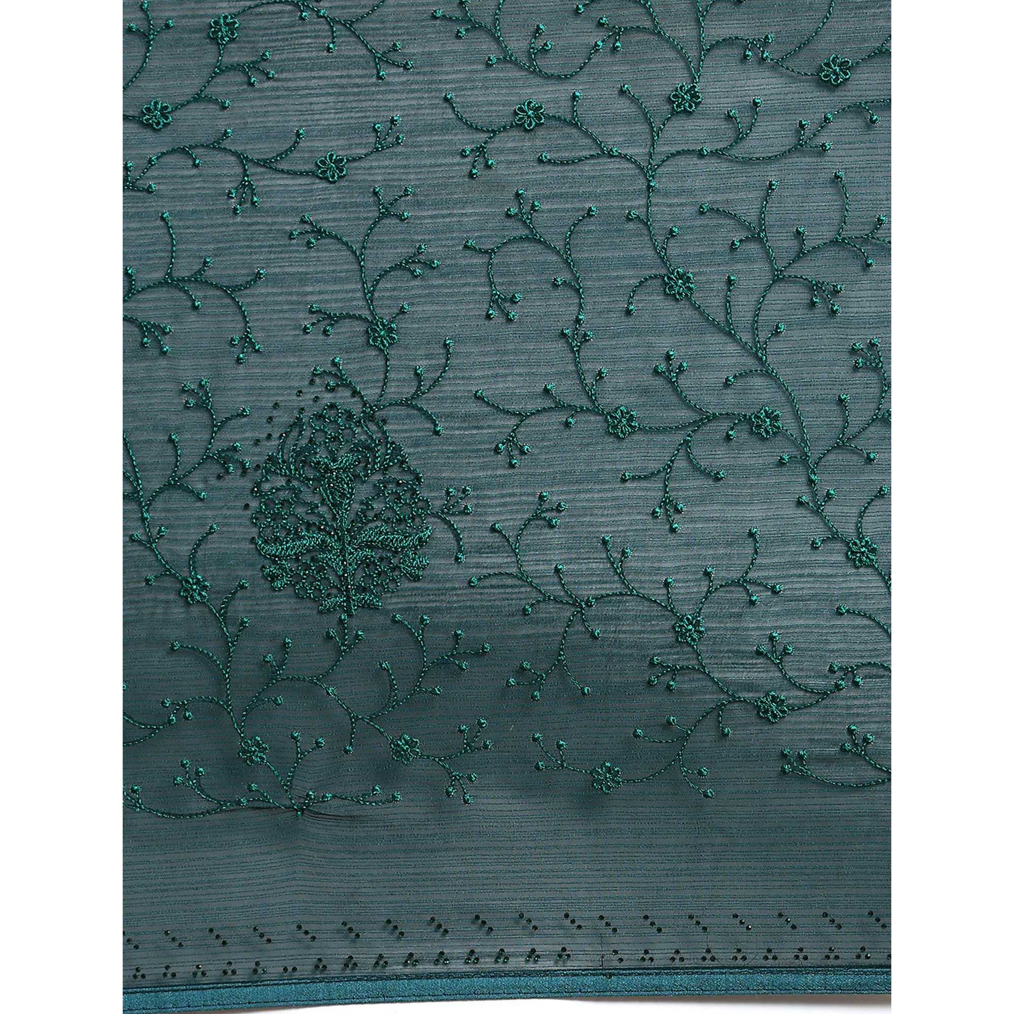 Green Floral Embroidered Zomato Silk Saree