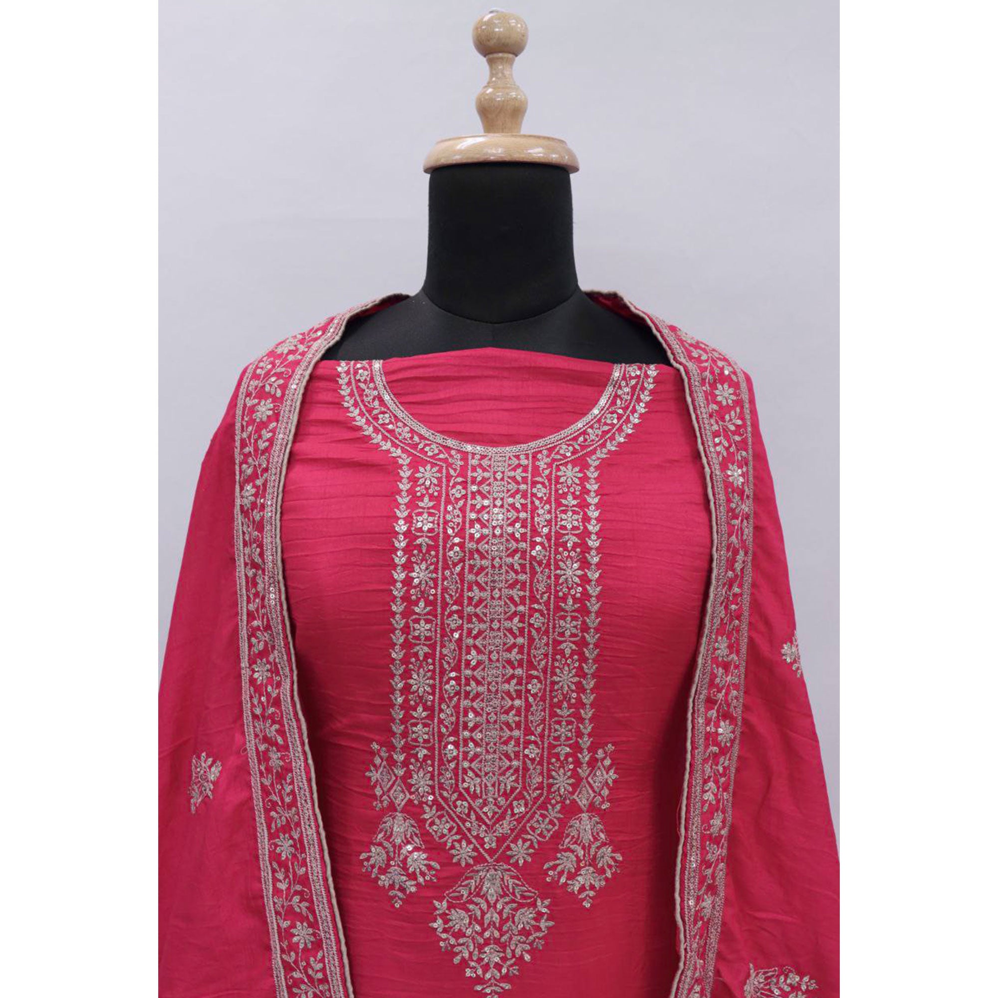 Red Embroidered Dola Silk Salwar Suit