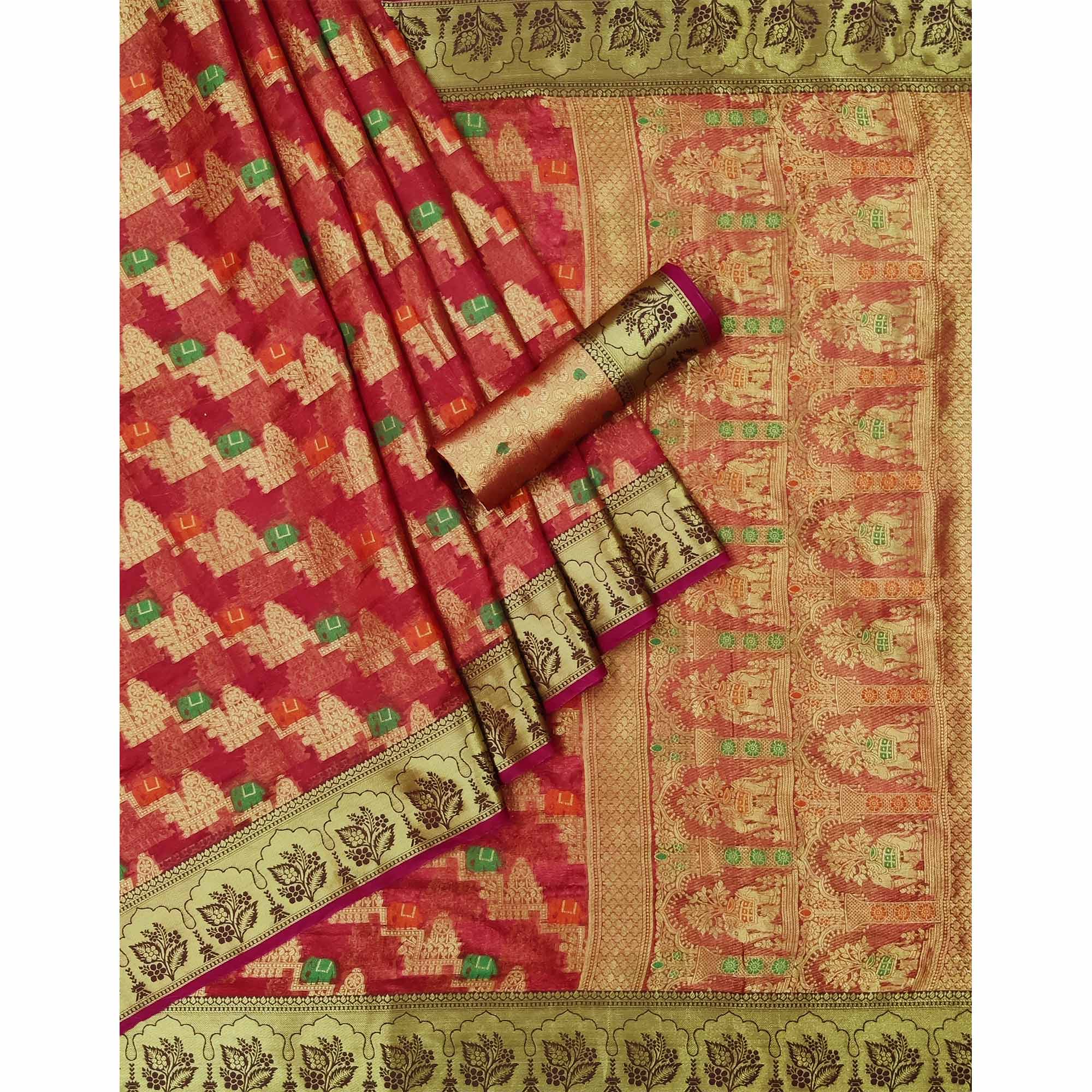 Red Woven Organza Saree