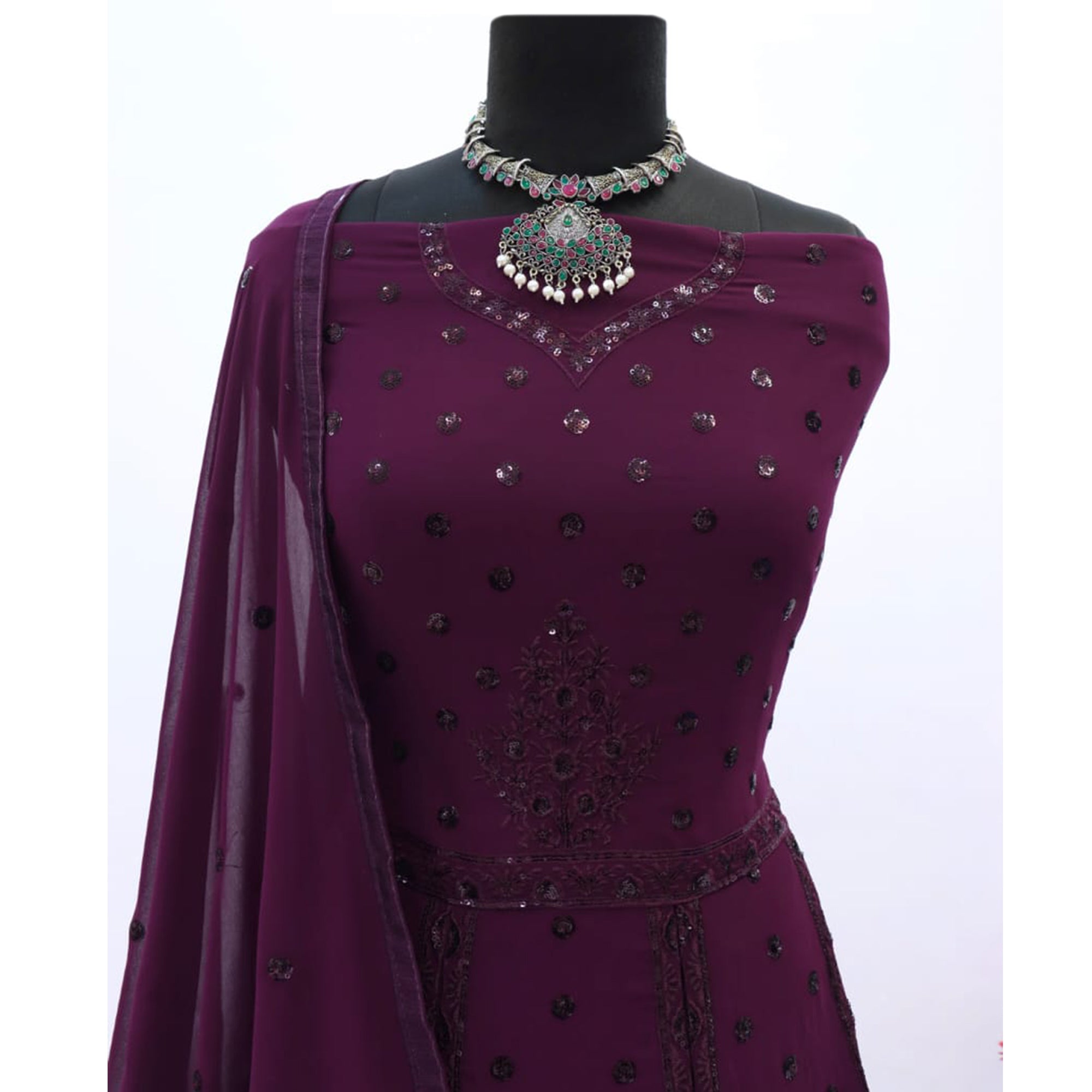 Purple Embroidered Georgette Gown