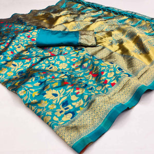Blue Floral Woven Art Silk Saree