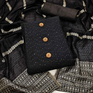 Black Sequins Embroidered Chanderi Dress Material