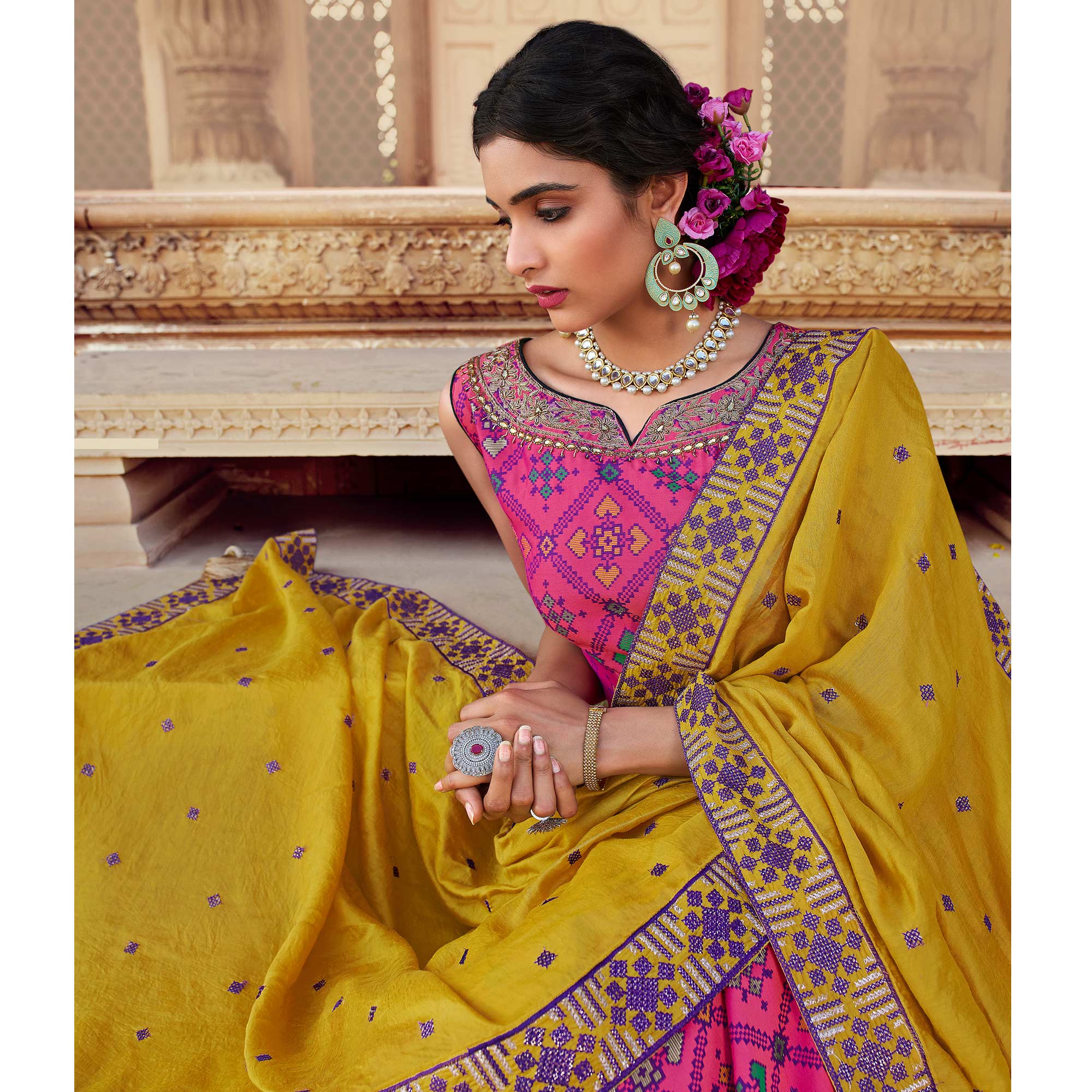 Pink Woven With Handwork Jacquard Gown