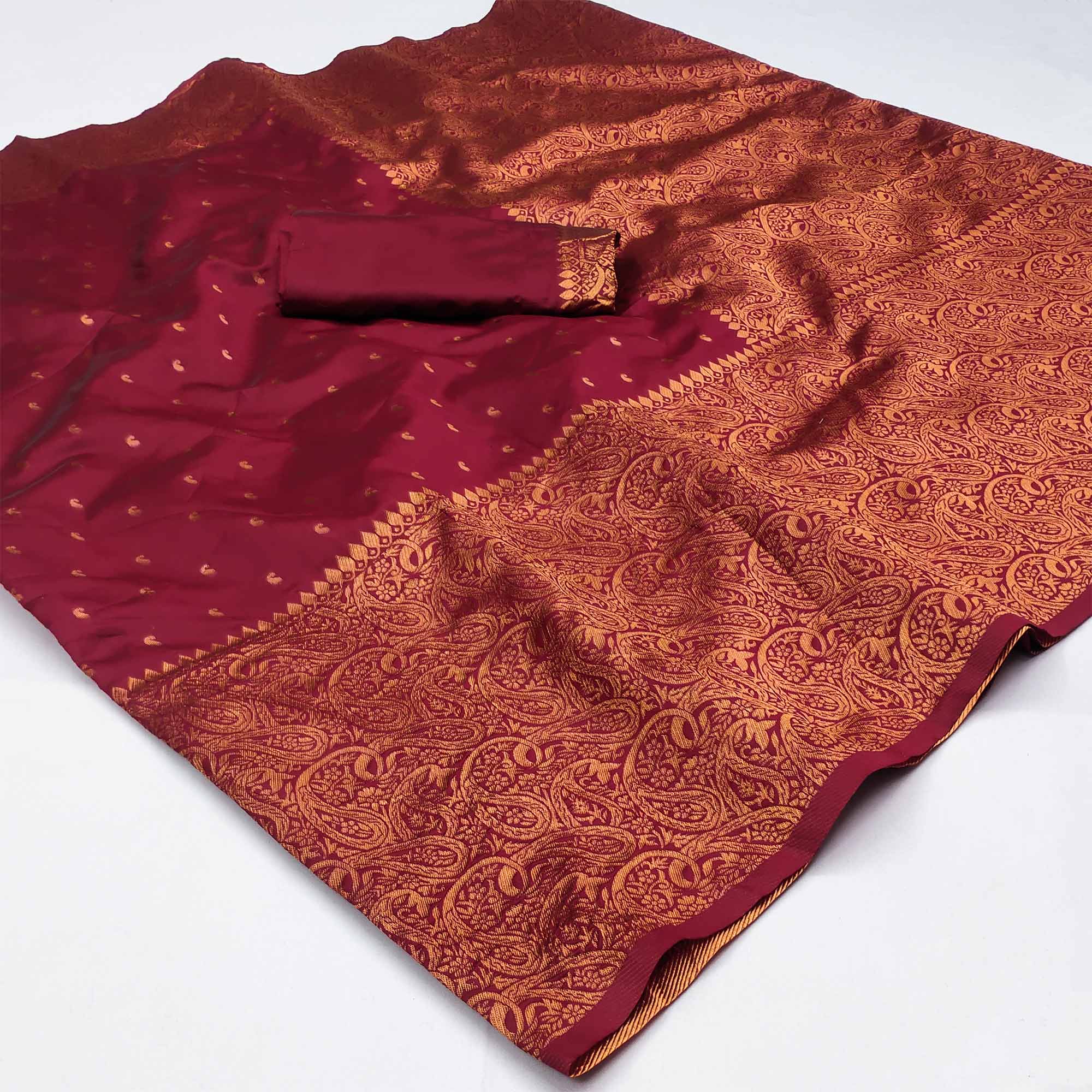 Maroon Woven Banarasi Silk Saree