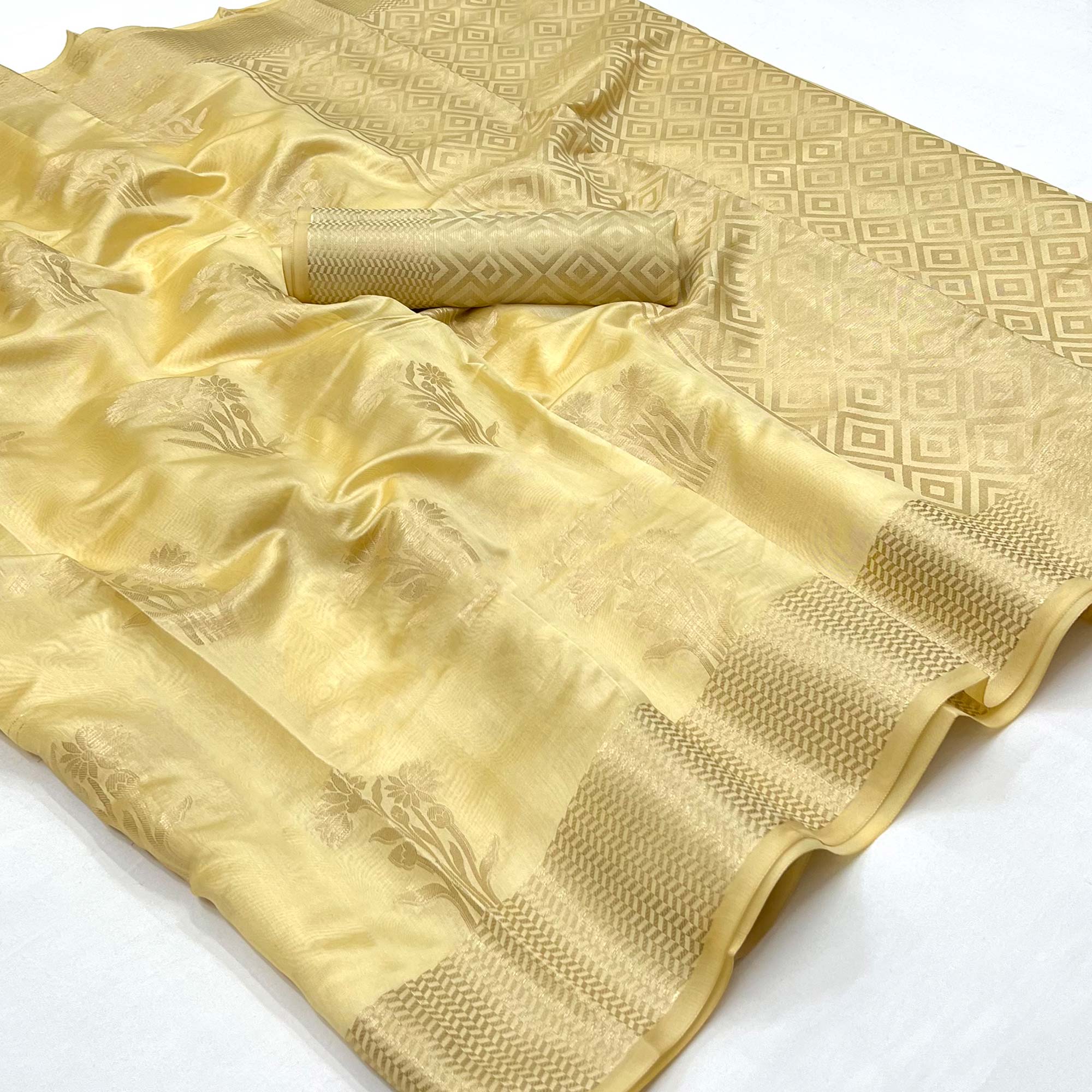 Cream Floral Woven Organza Saree