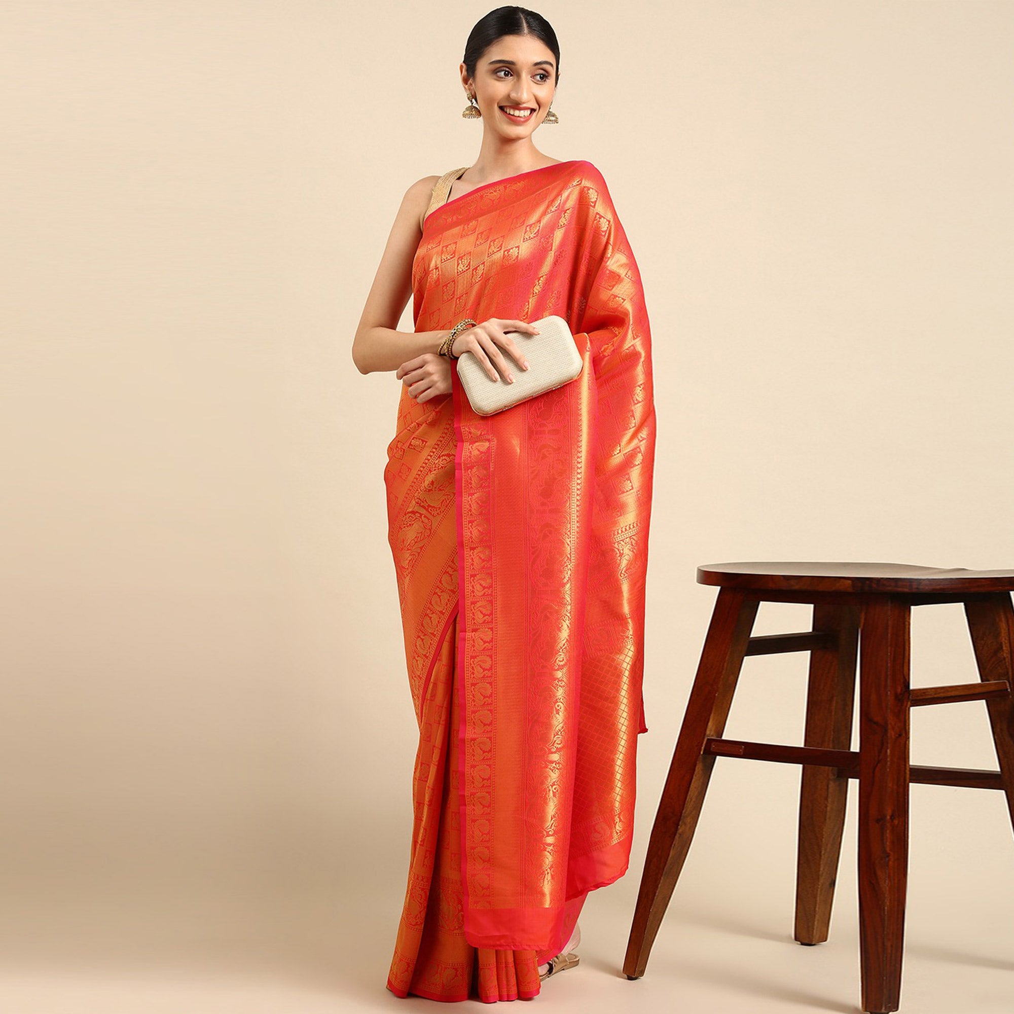 Orange Woven Kanjivaram Silk Saree