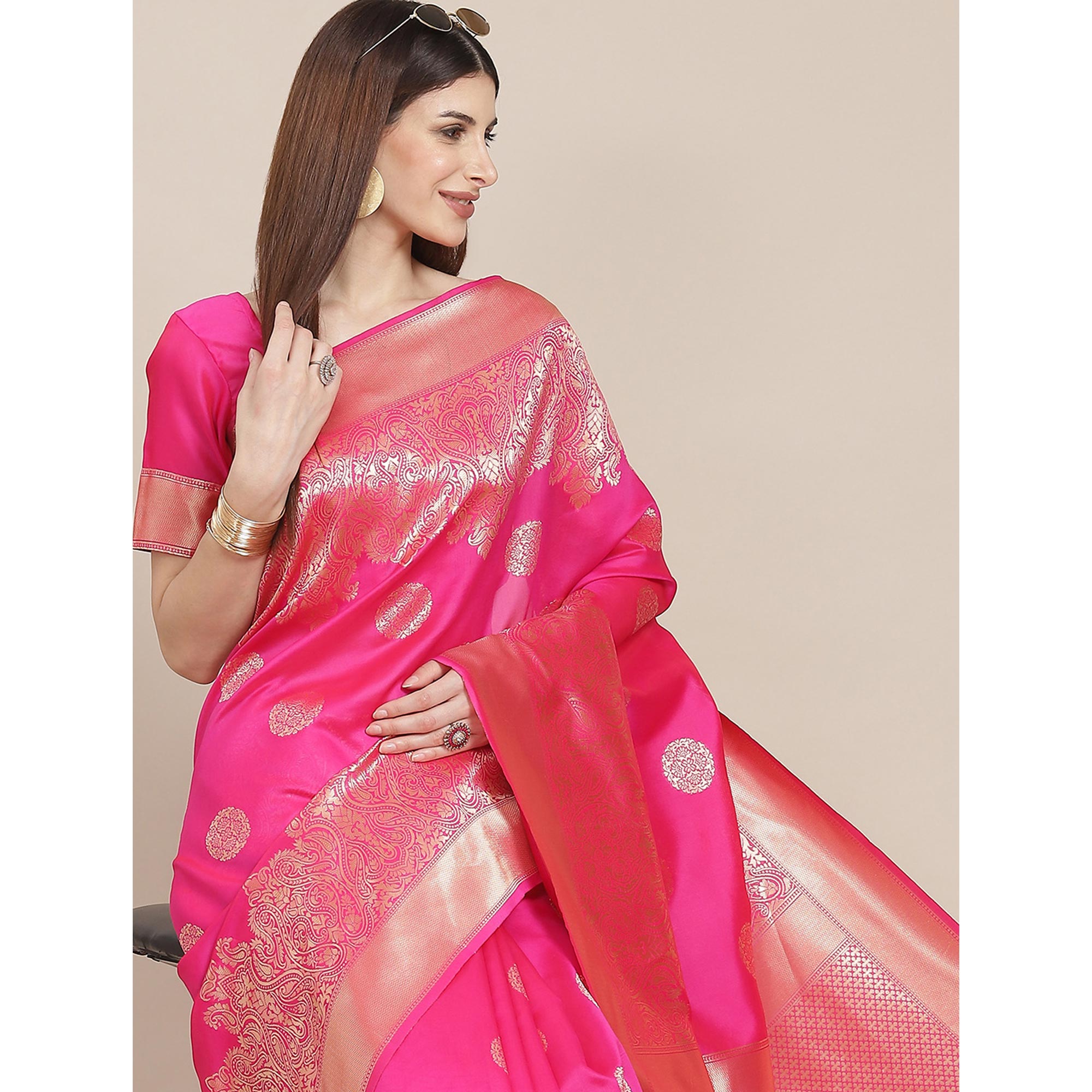 Pink Woven Banarasi Silk Saree