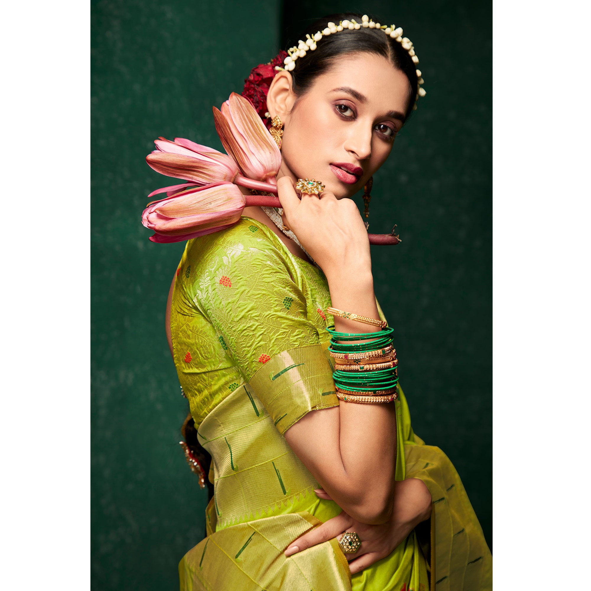 Parrot Green Woven Pure Silk Paithani Saree With Tassels