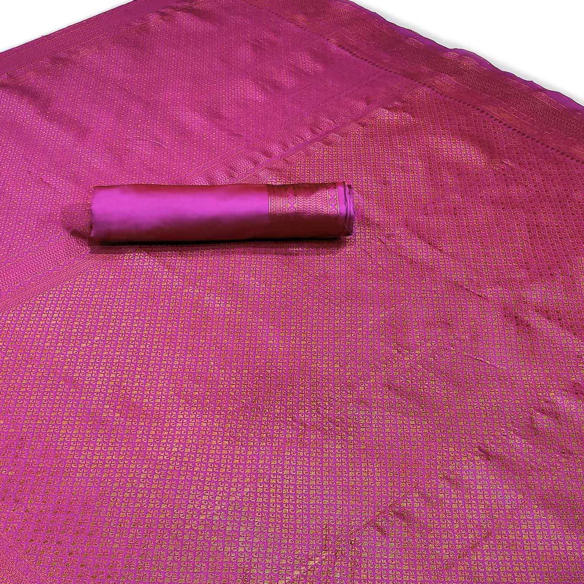 Magenta Pink Woven Banarasi Silk Saree