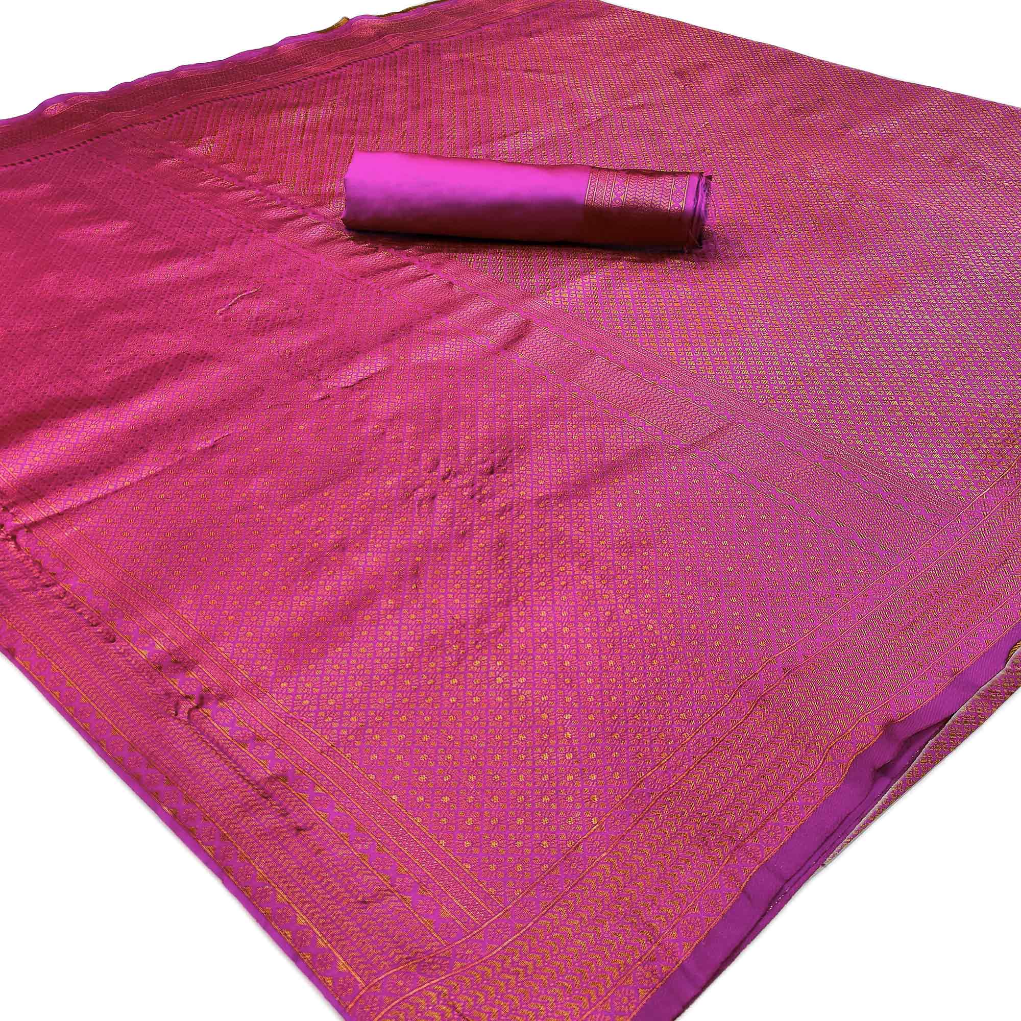 Magenta Pink Woven Banarasi Silk Saree