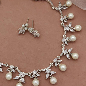 Silver Colored American Diamond Premium Alloy Necklace set