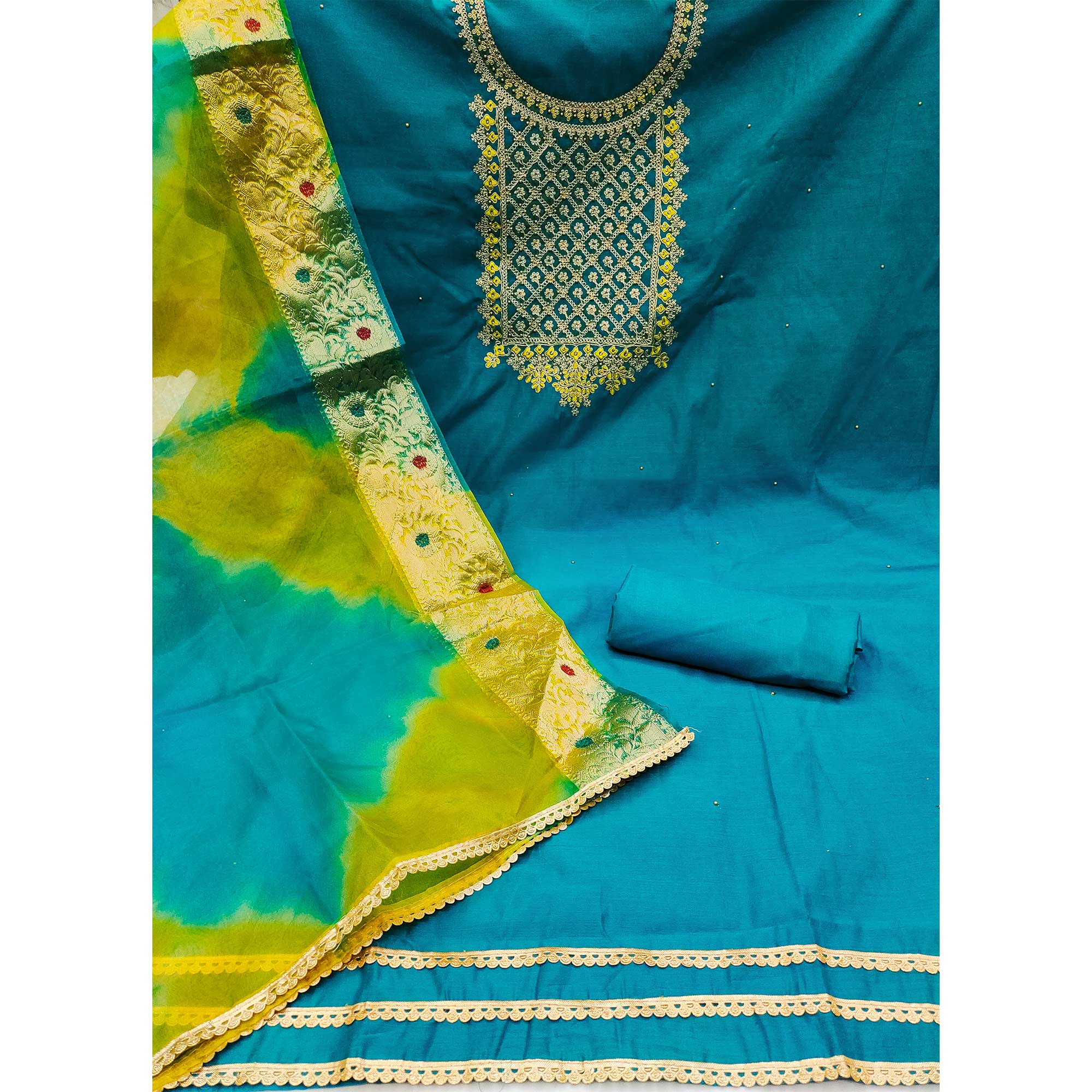 Blue Embroidered Modal Dress Material