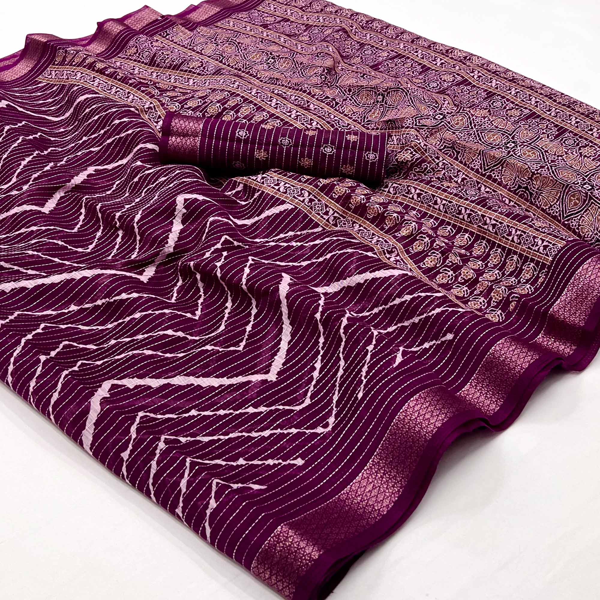 Wine Embroidered Cotton Silk Saree