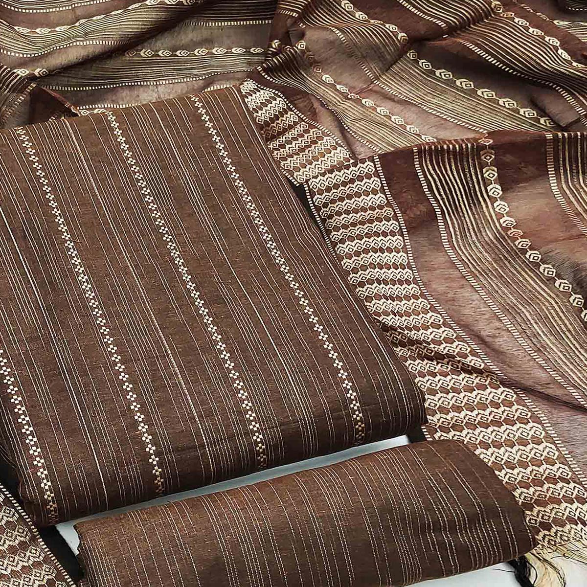 Coffee Brown Woven Cotton Blend Dress Material