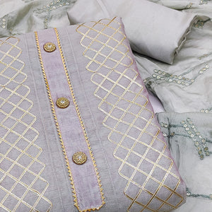 Grey Gota Work Chanderi Dress Material