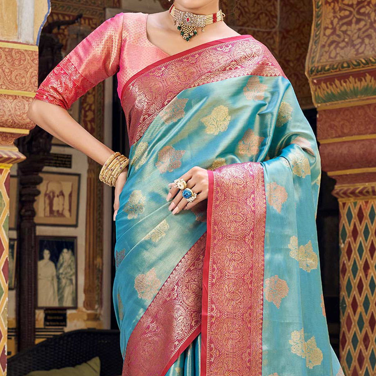 Blue Woven Tissue Saree