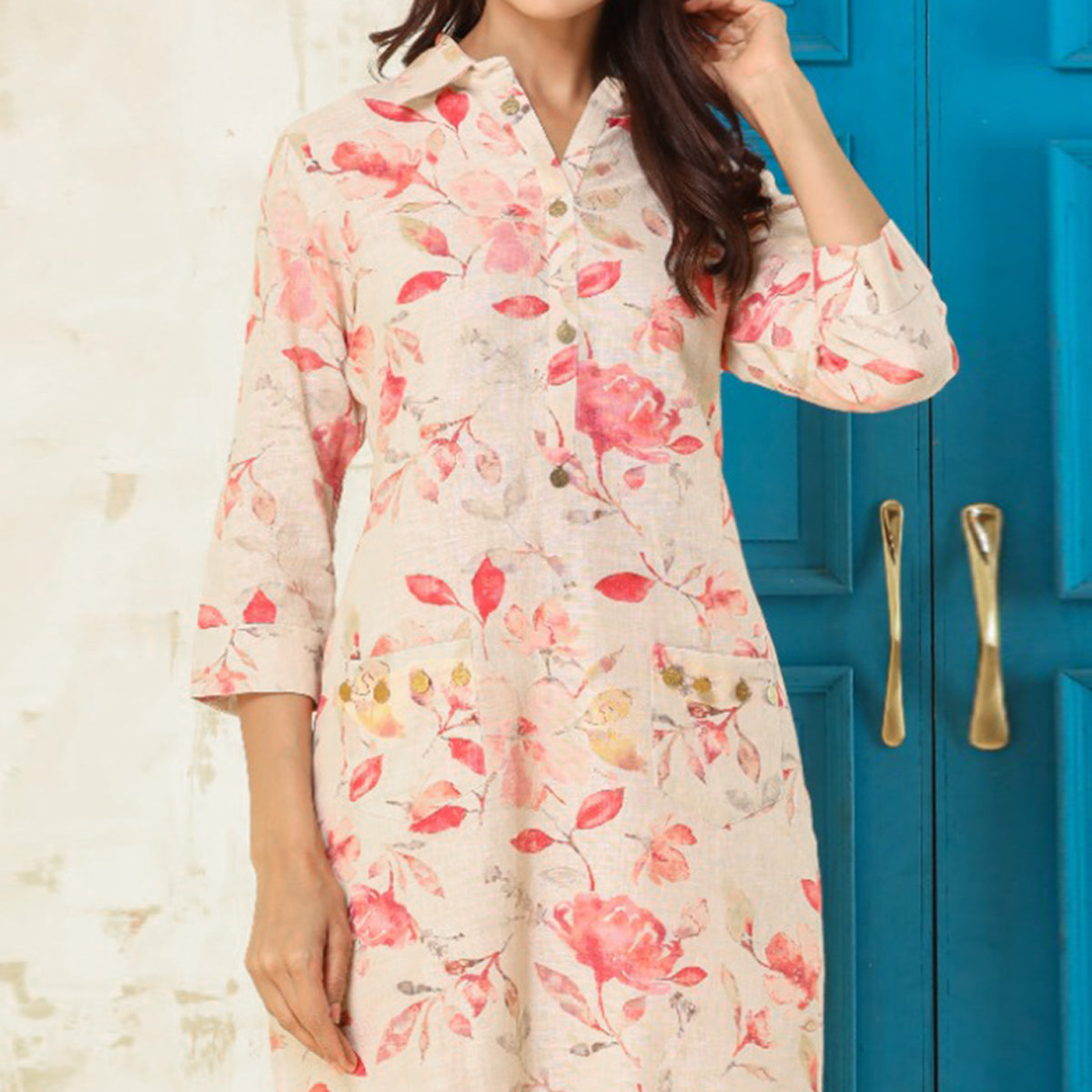 Offwhite Pink Floral Printed Pure Cotton Co Ord Set