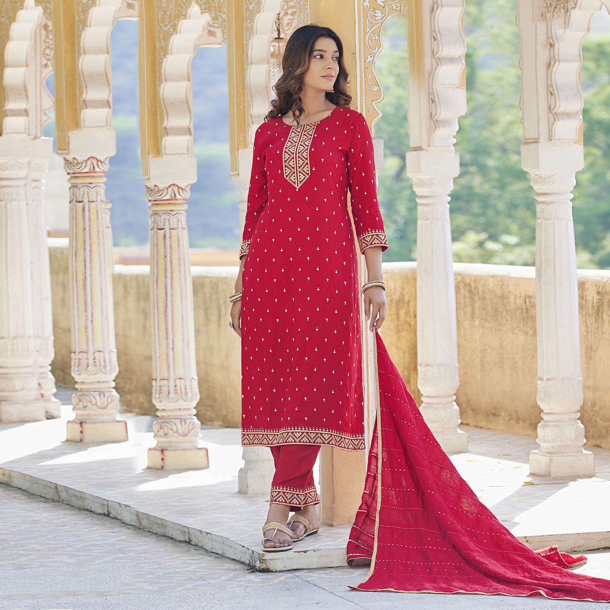 Pink Embroidered Cotton Salwar Suit